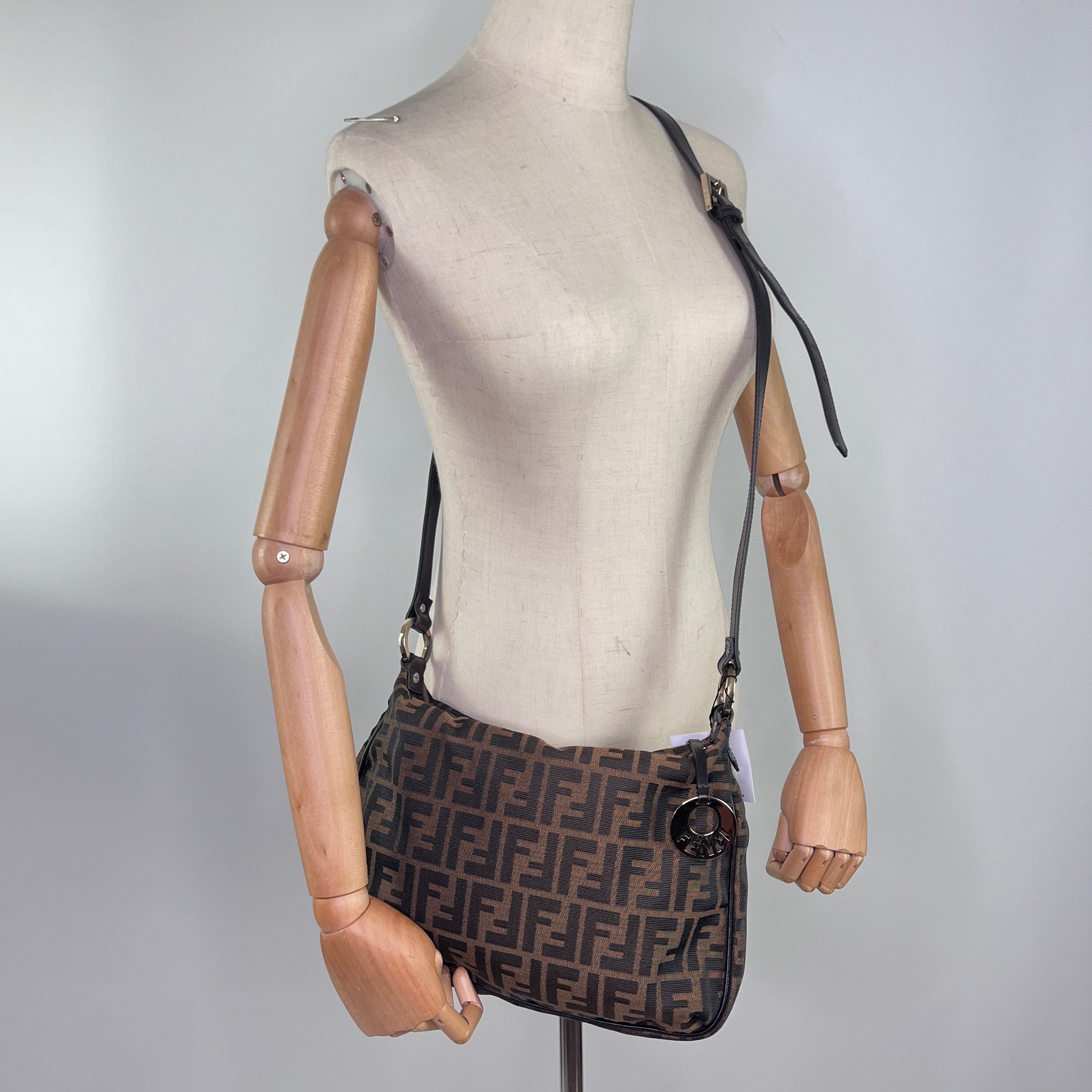 Sac à main FENDI toile et cuir marron