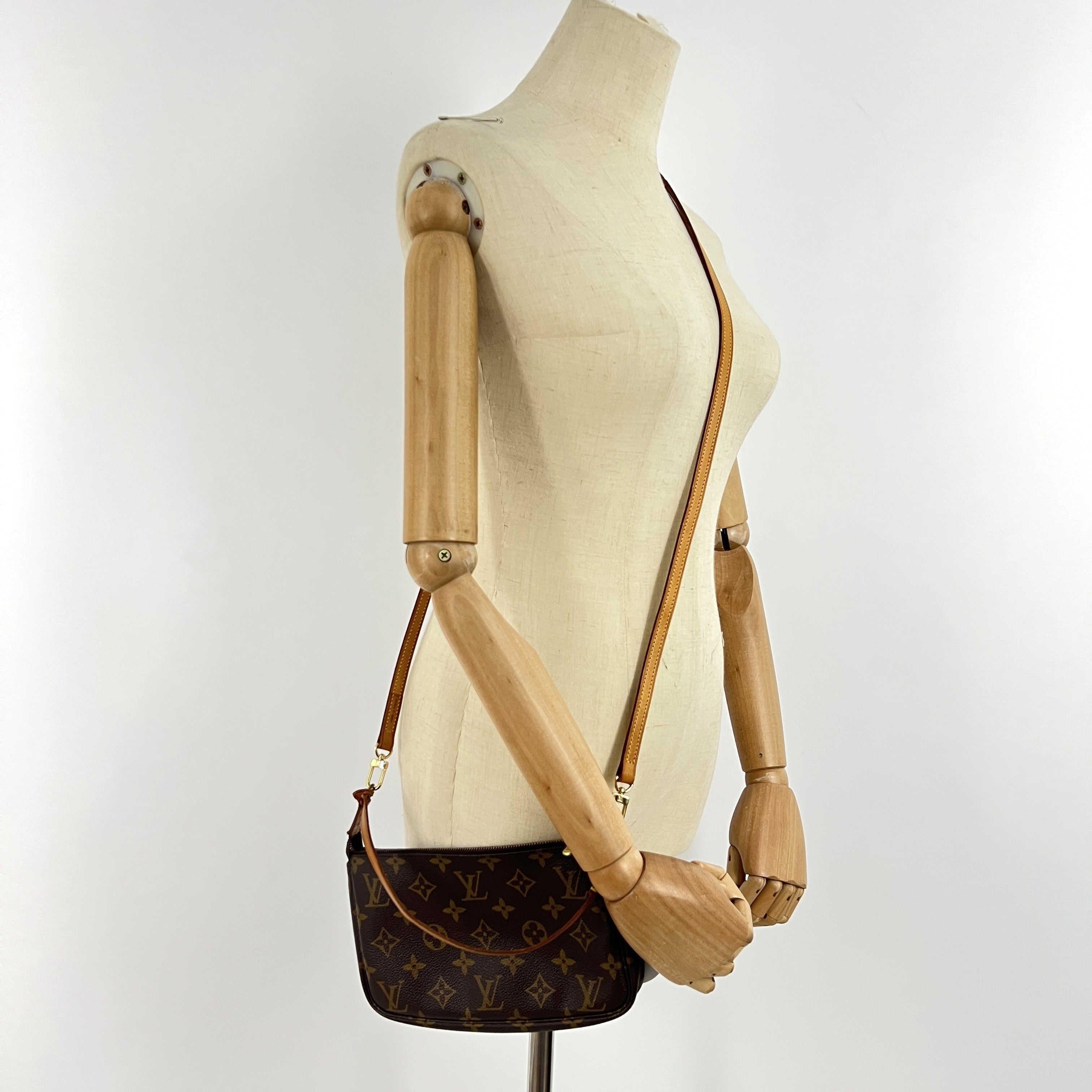 LOUIS VUITTON Pochette Accessoires handbag in brown canvas and leather