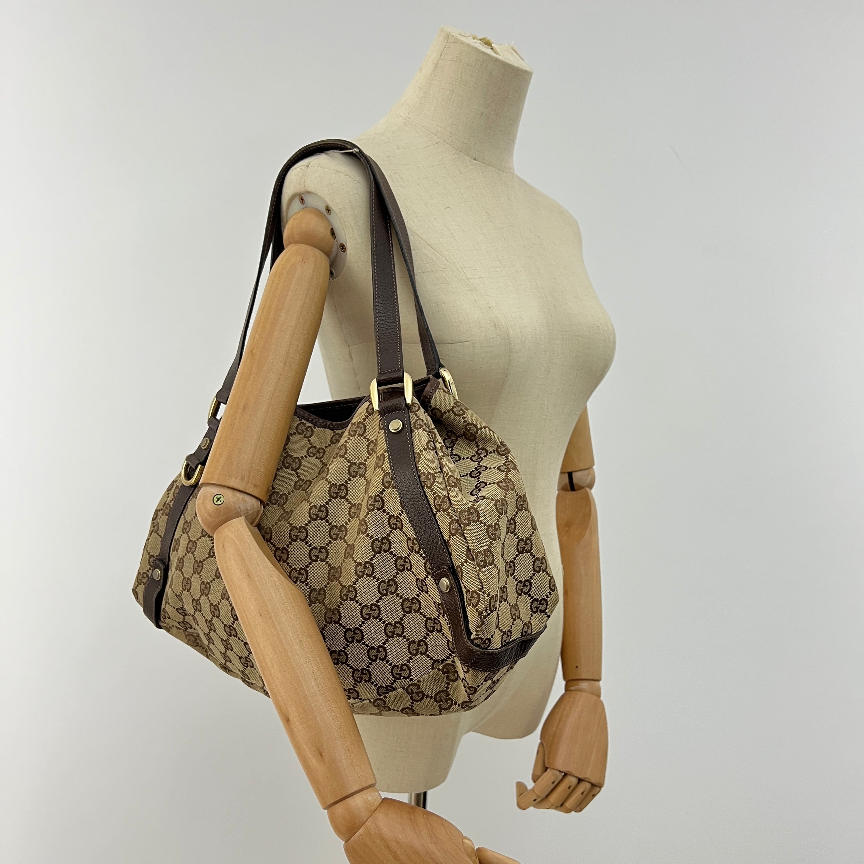 Sac à main GUCCI Tote  toile et cuir marron
