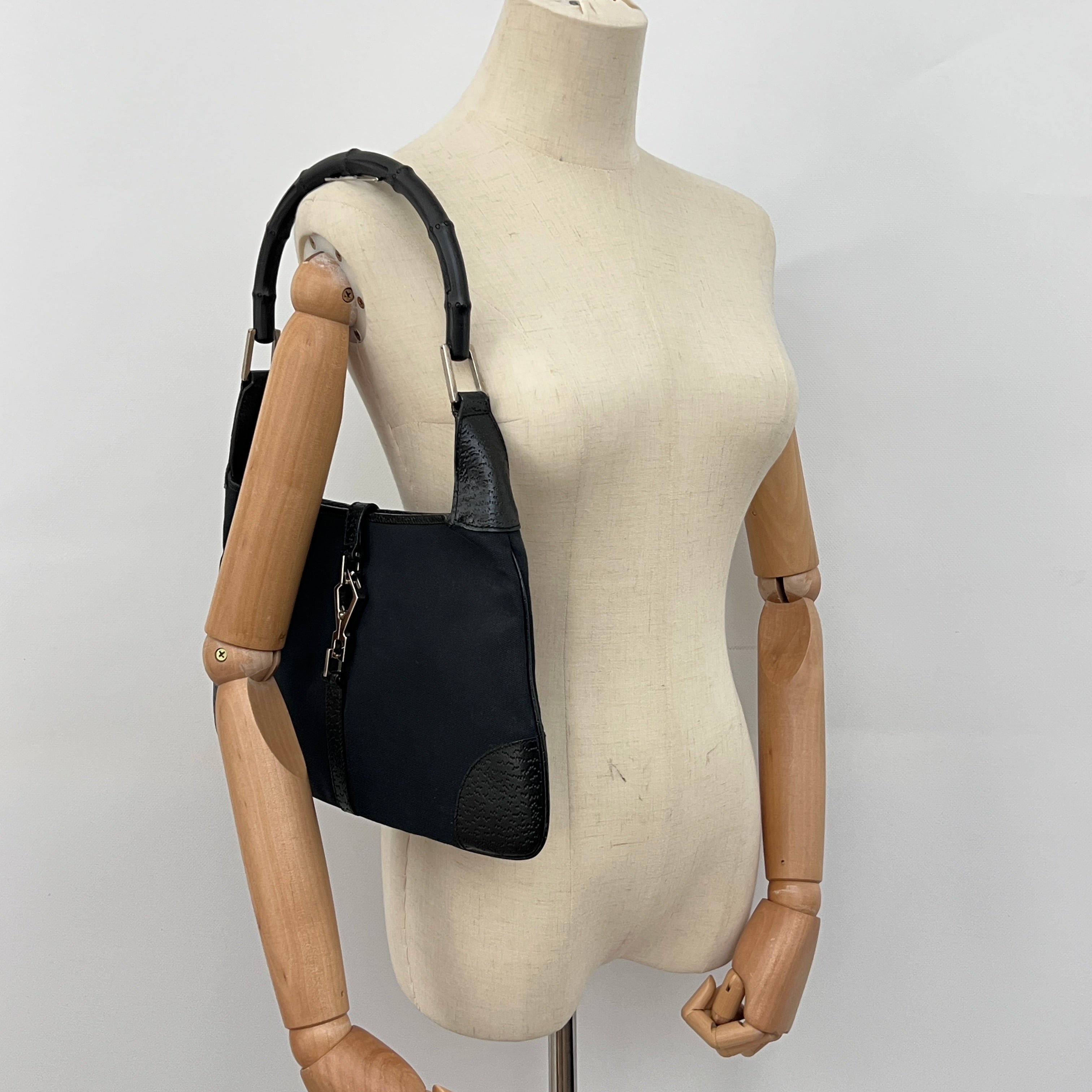 Sac GUCCI Jackie Bamboo toile et cuir noir