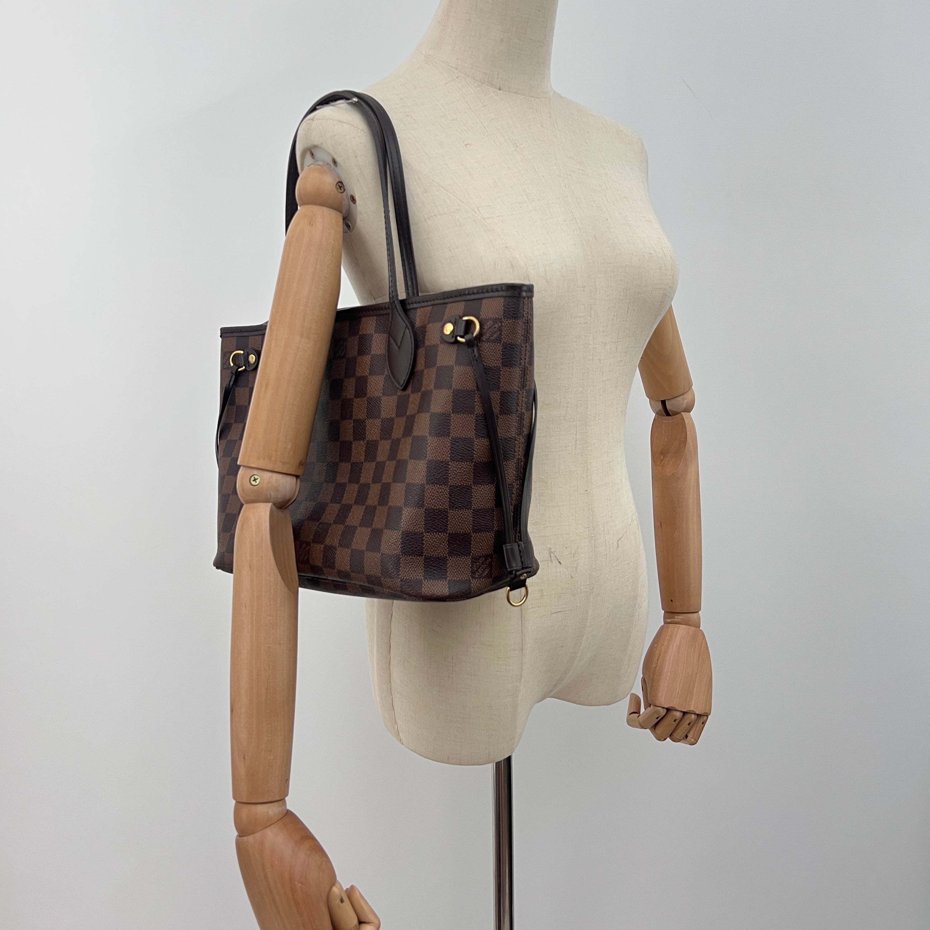 LOUIS VUITTON Neverfull PM canvas and brown leather bag 2014