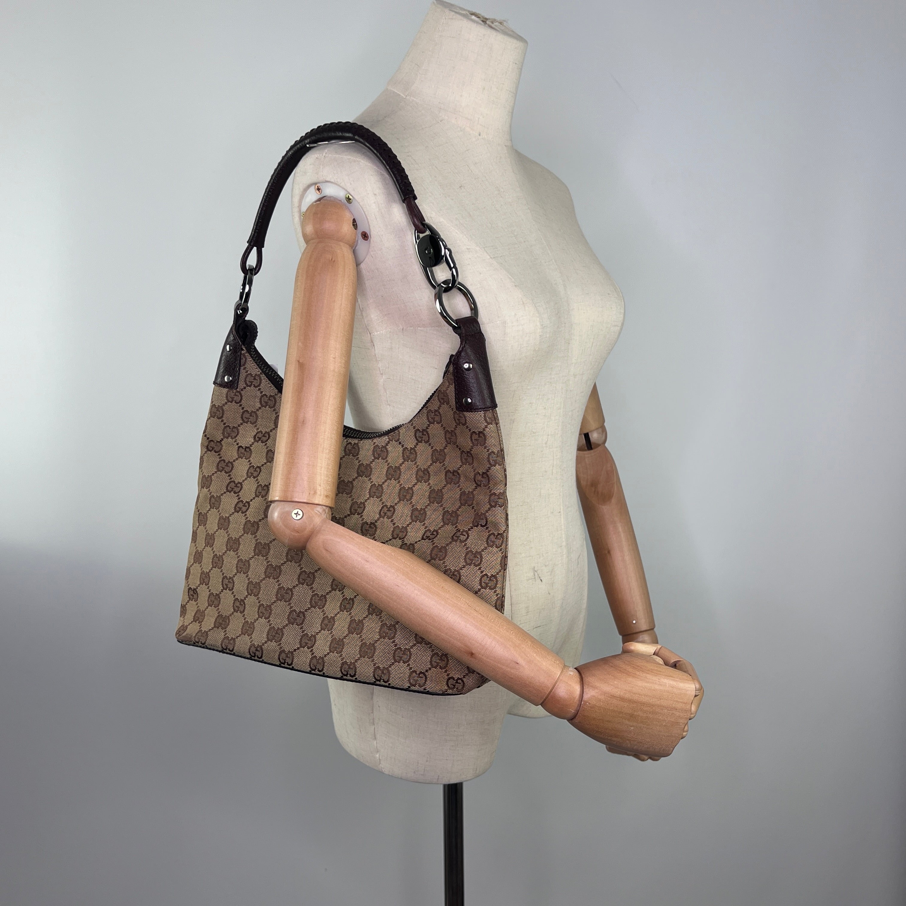 Sac à main GUCCI Hobo Bamboo toile et cuir marron