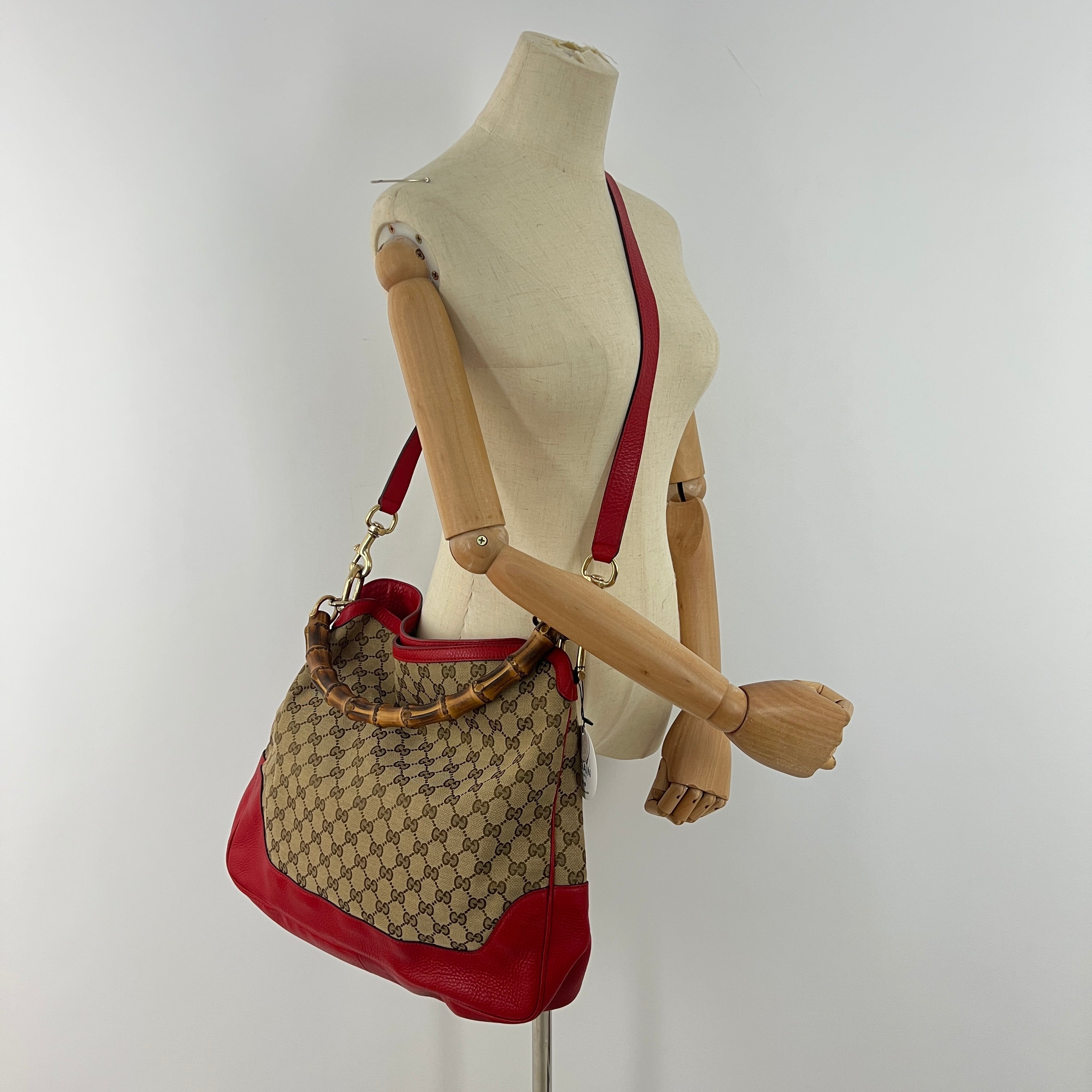 Sac à main GUCCI Diana Bamboo toile et cuir marron