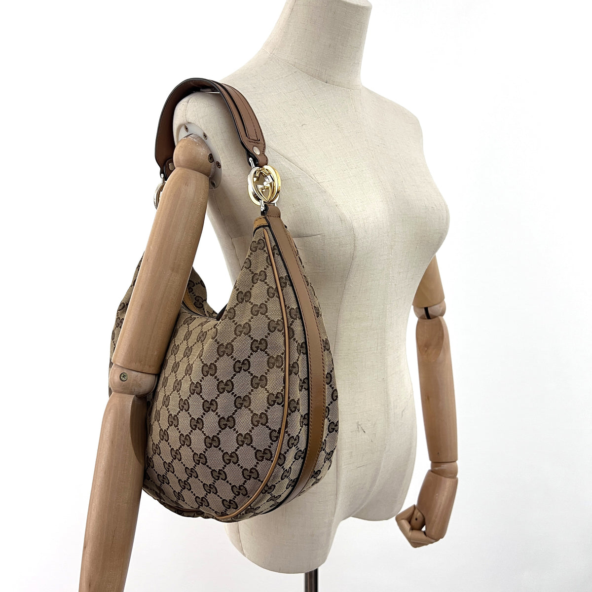 GUCCI Twins GG canvas and brown leather hobo bag