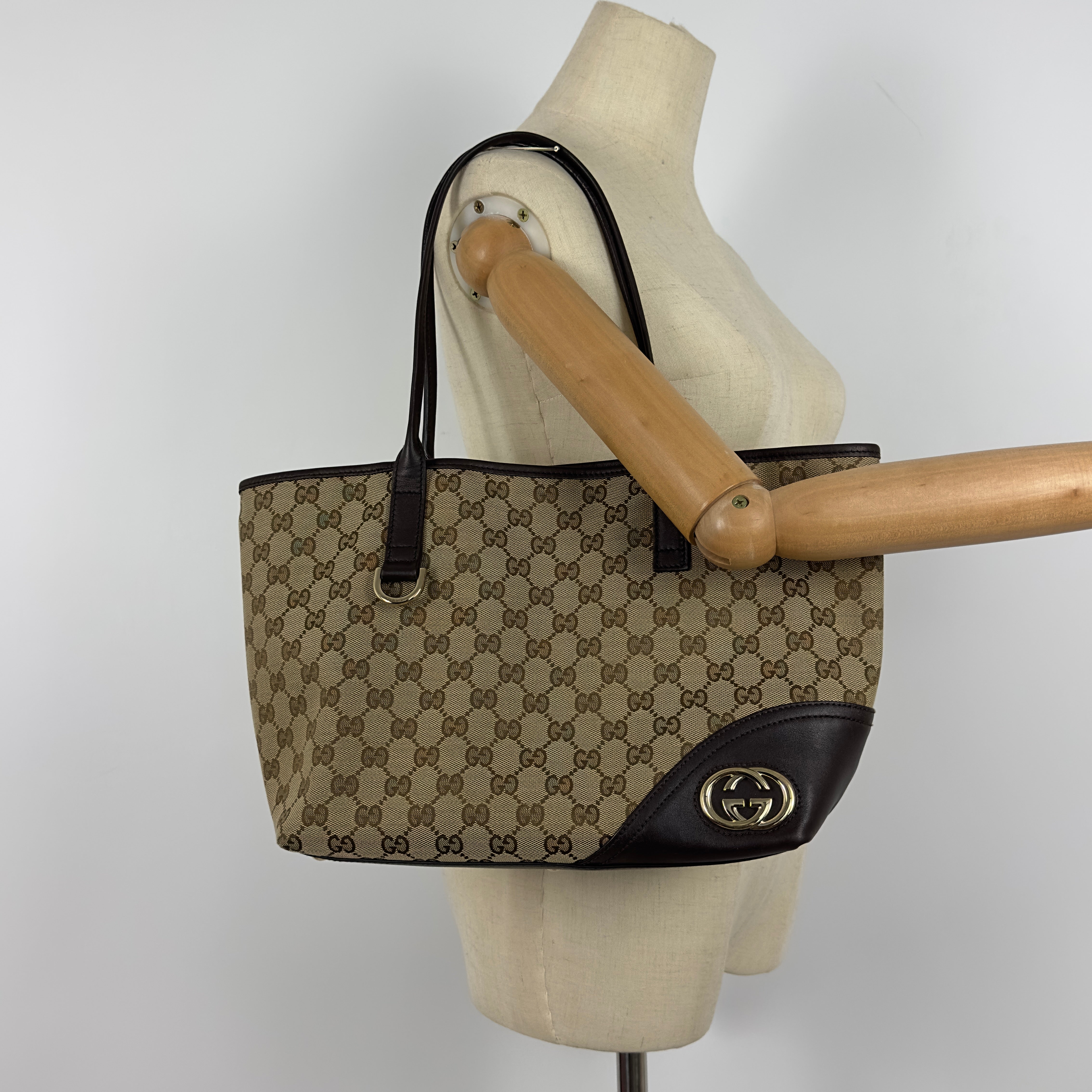 Sac à main GUCCI Tote  toile et cuir marron