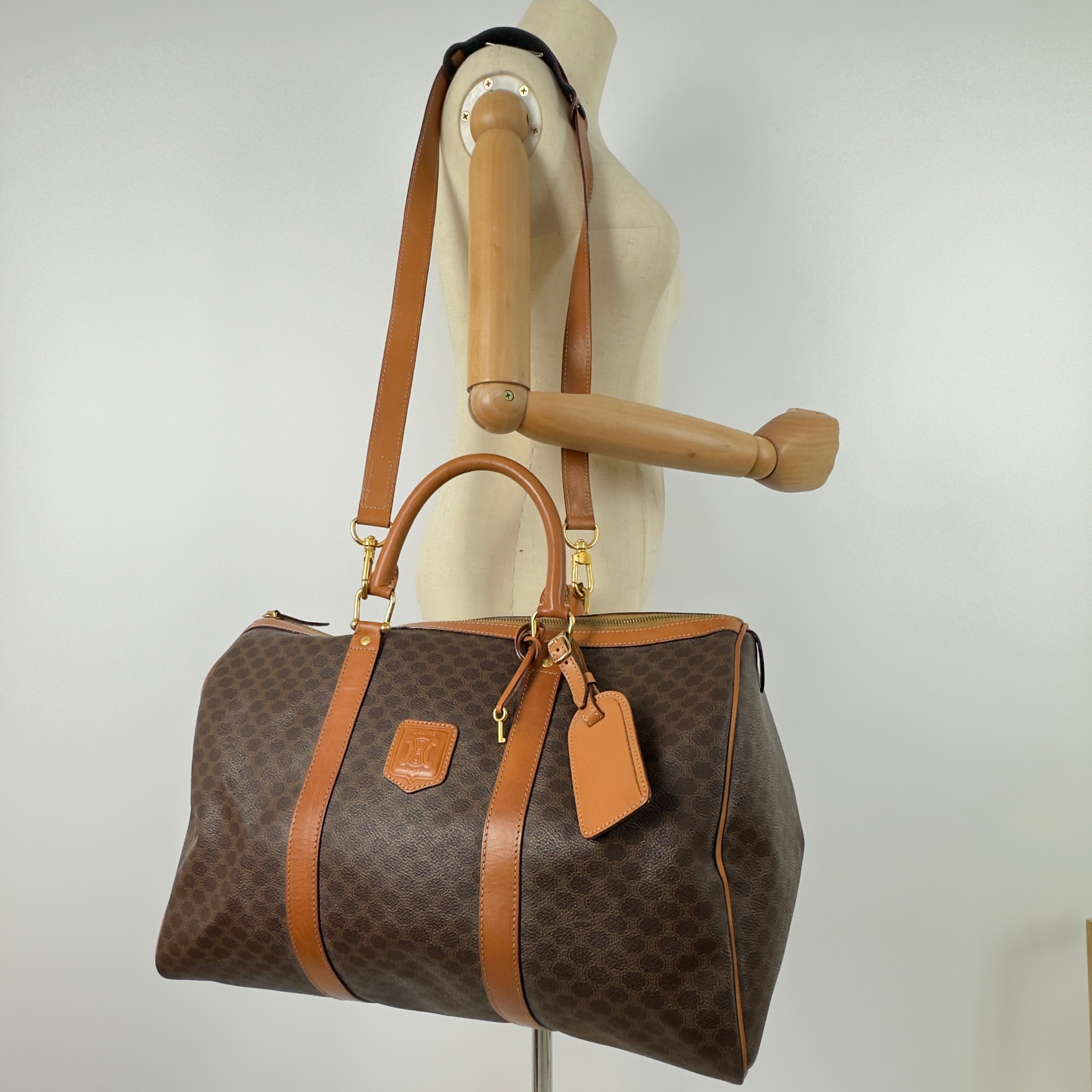 Sac à main CELINE Boston toile et cuir marron