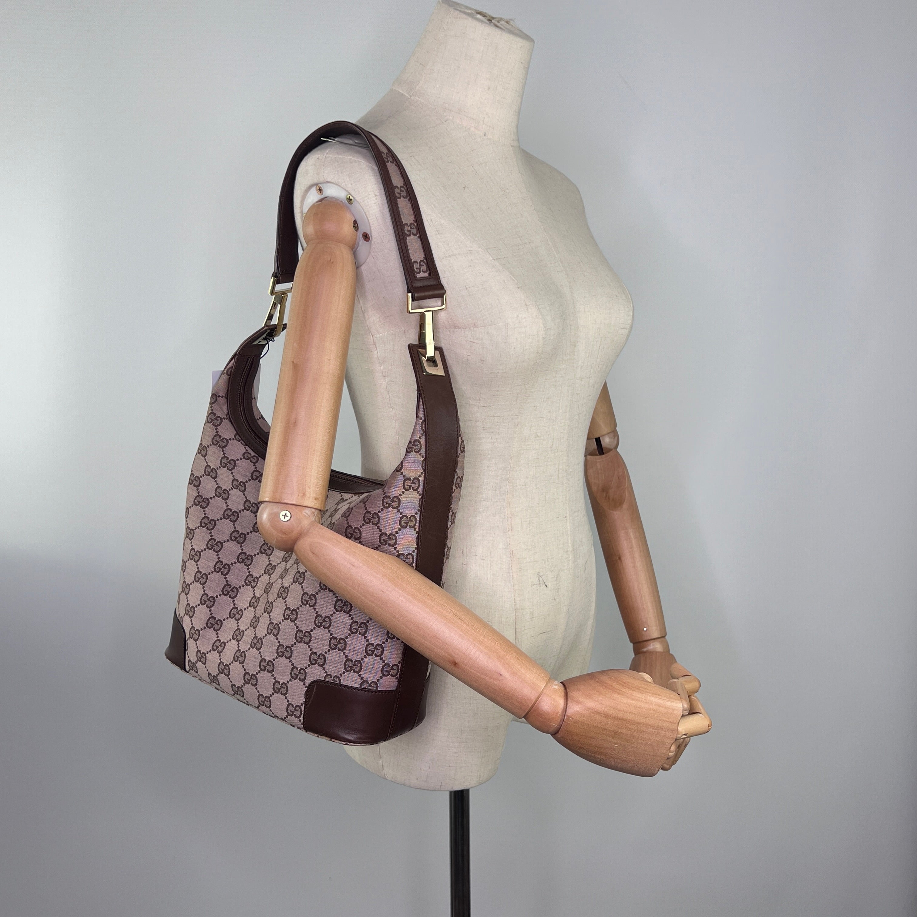 Sac à main GUCCI Hobo  toile et cuir marron