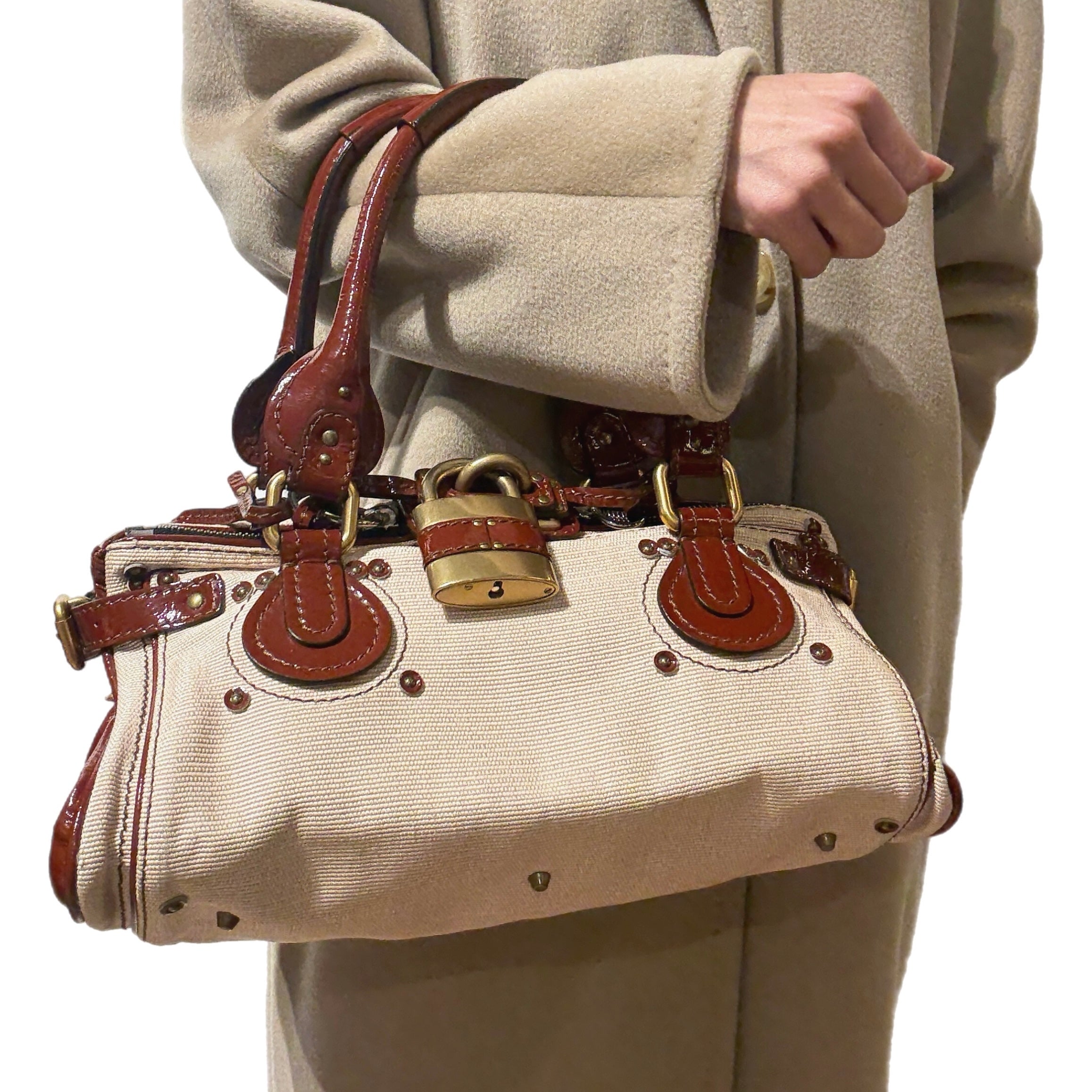 Sac à main CHLOÉ Paddington toile et cuir marron