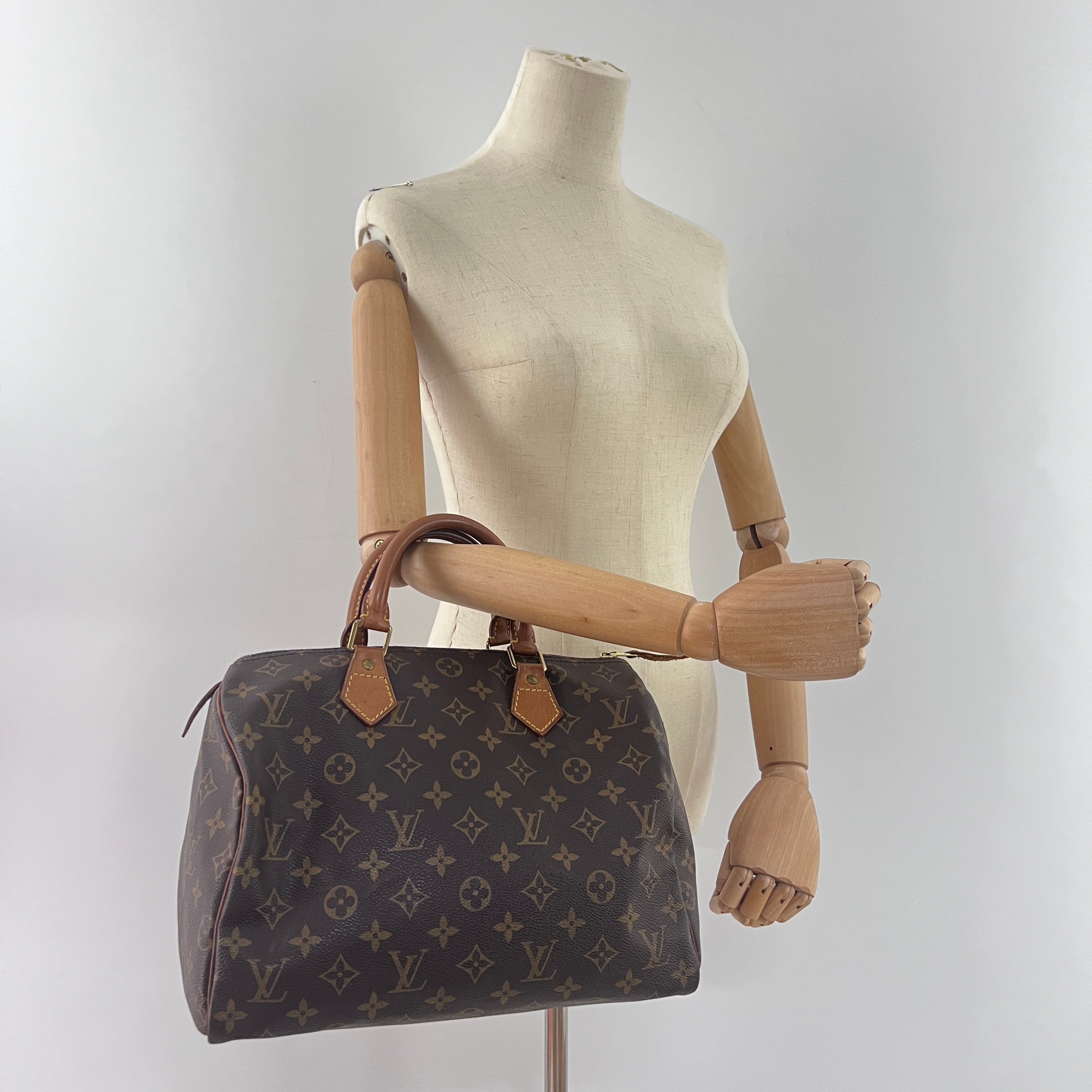 Sac à main LOUIS VUITTON Speedy 30 toile et cuir marron