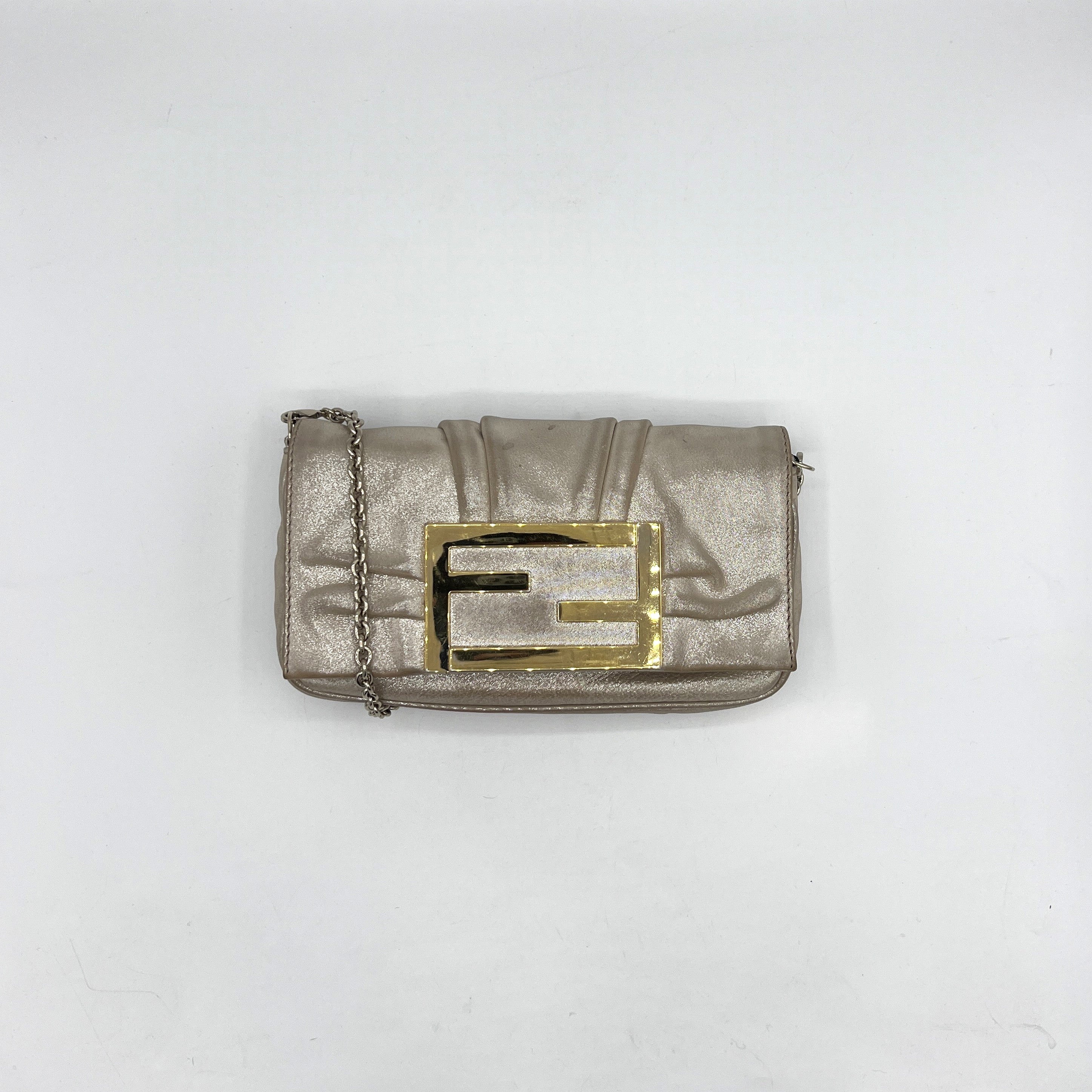 Sac à main FENDI Mettalic Mia cuir beige