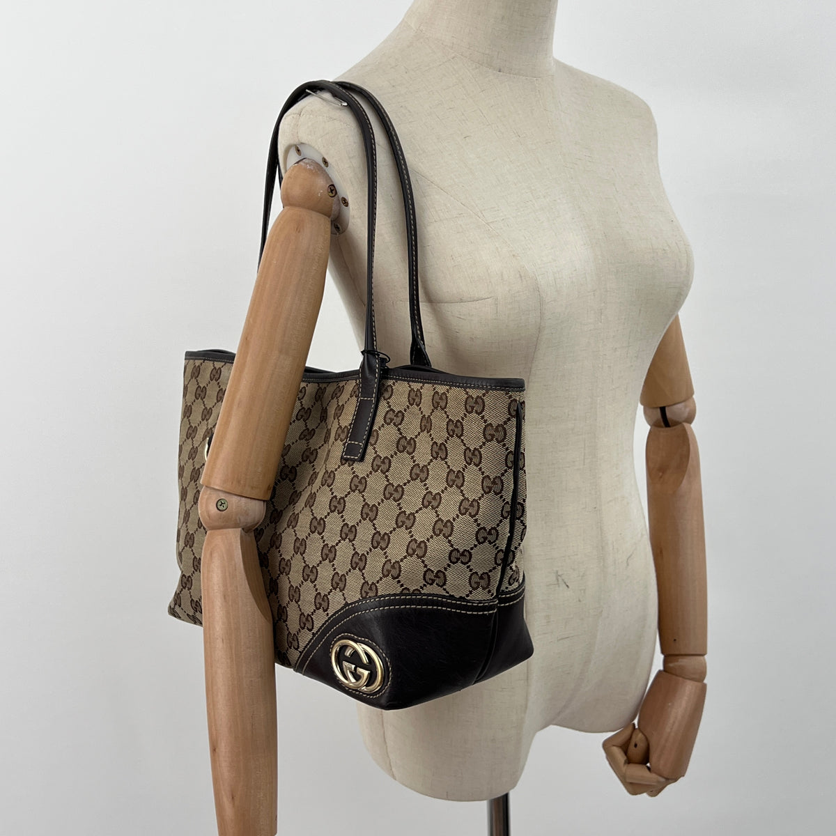 Sac GUCCI Tote  toile et cuir marron
