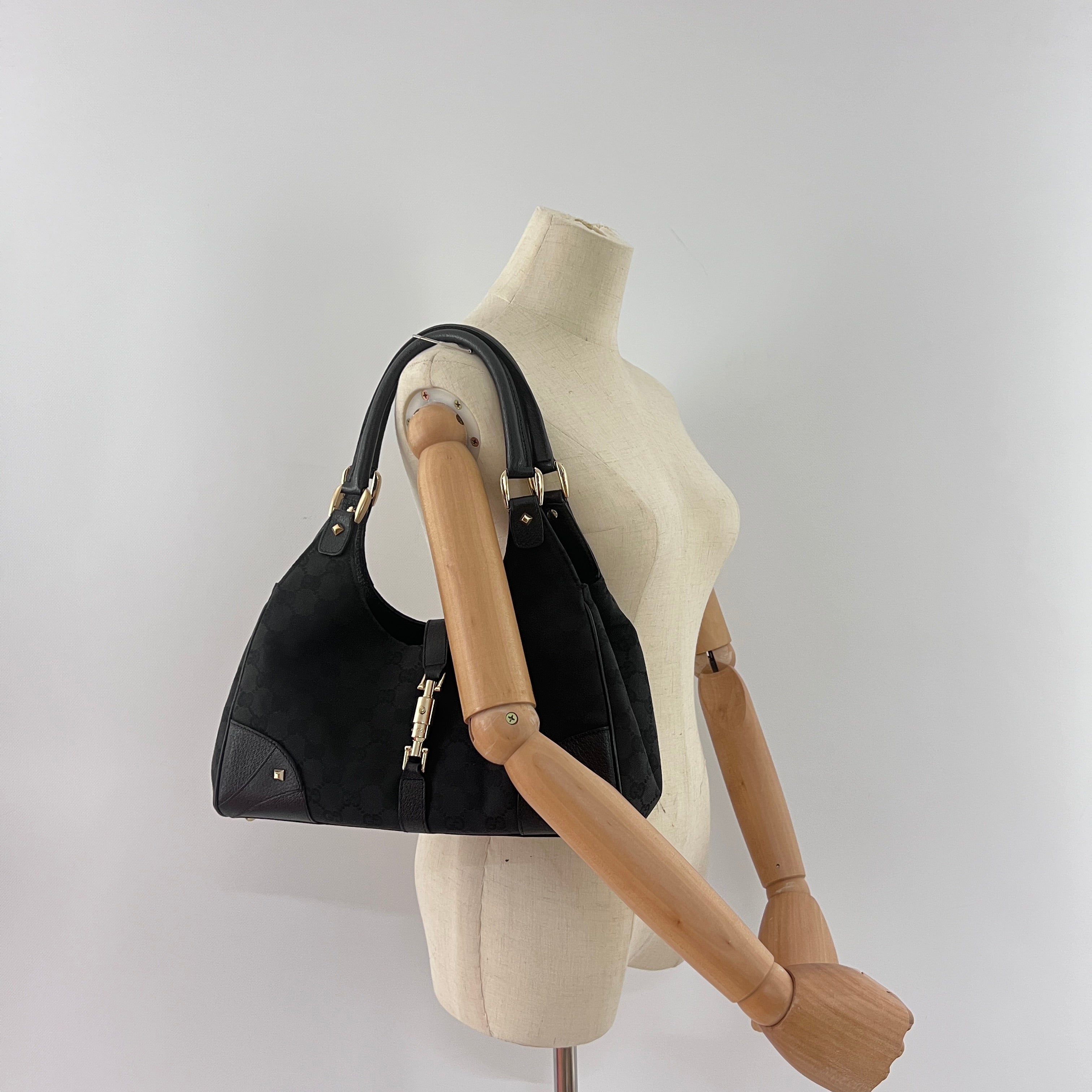 Sac à main GUCCI Jackie toile et cuir noir