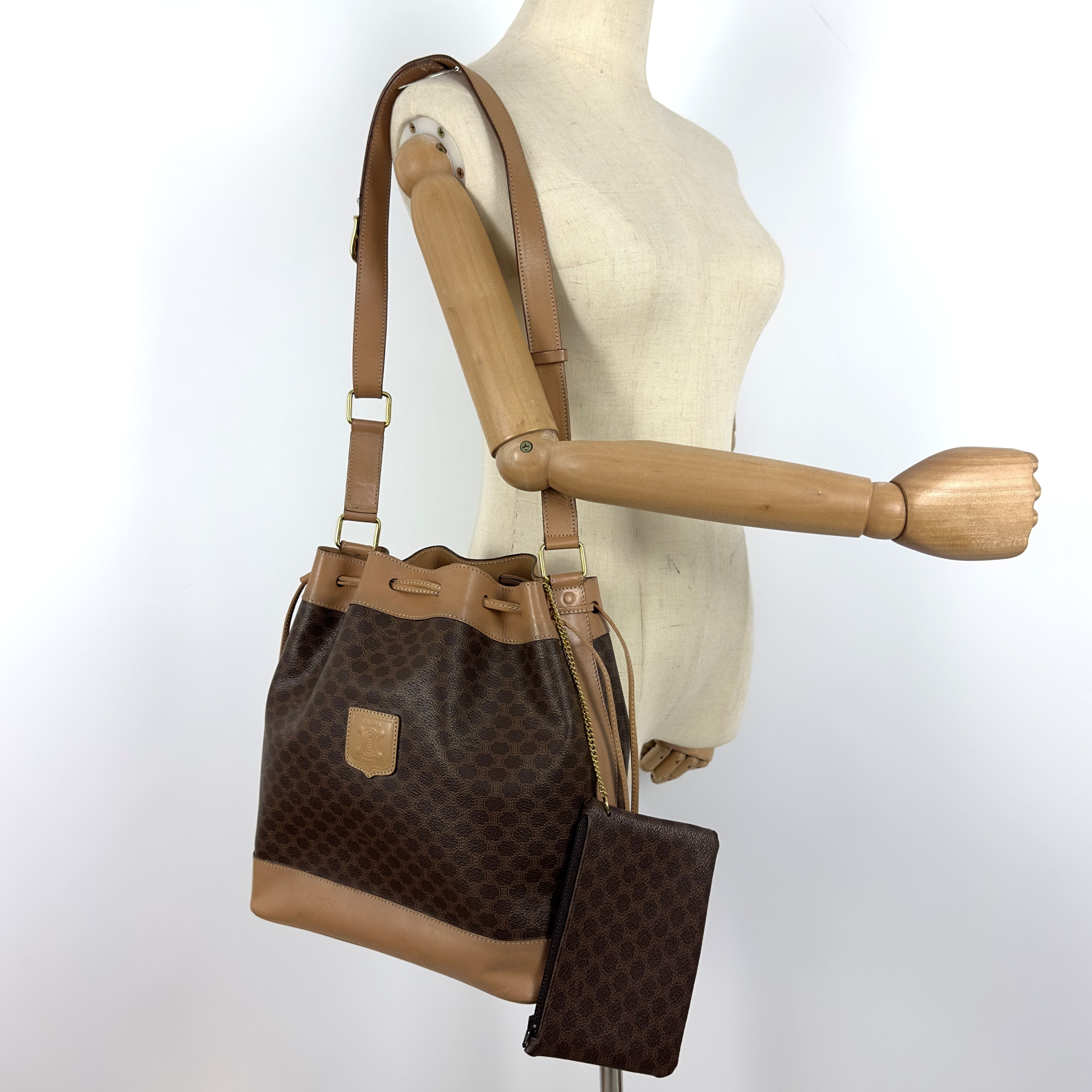 Sac à main CELINE Seau toile et cuir marron