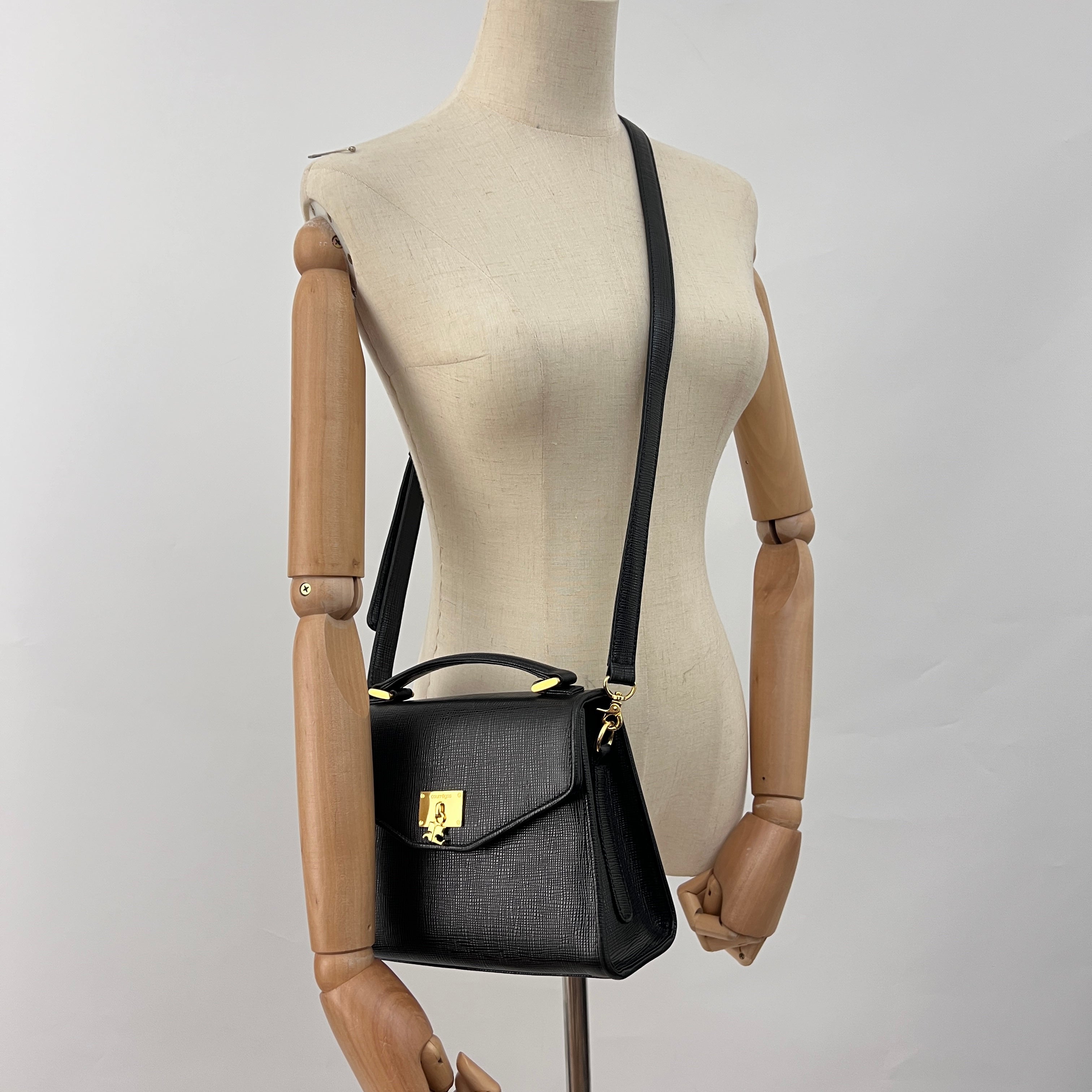 Sac COURRÈGES 2 Way PM cuir grainé noir