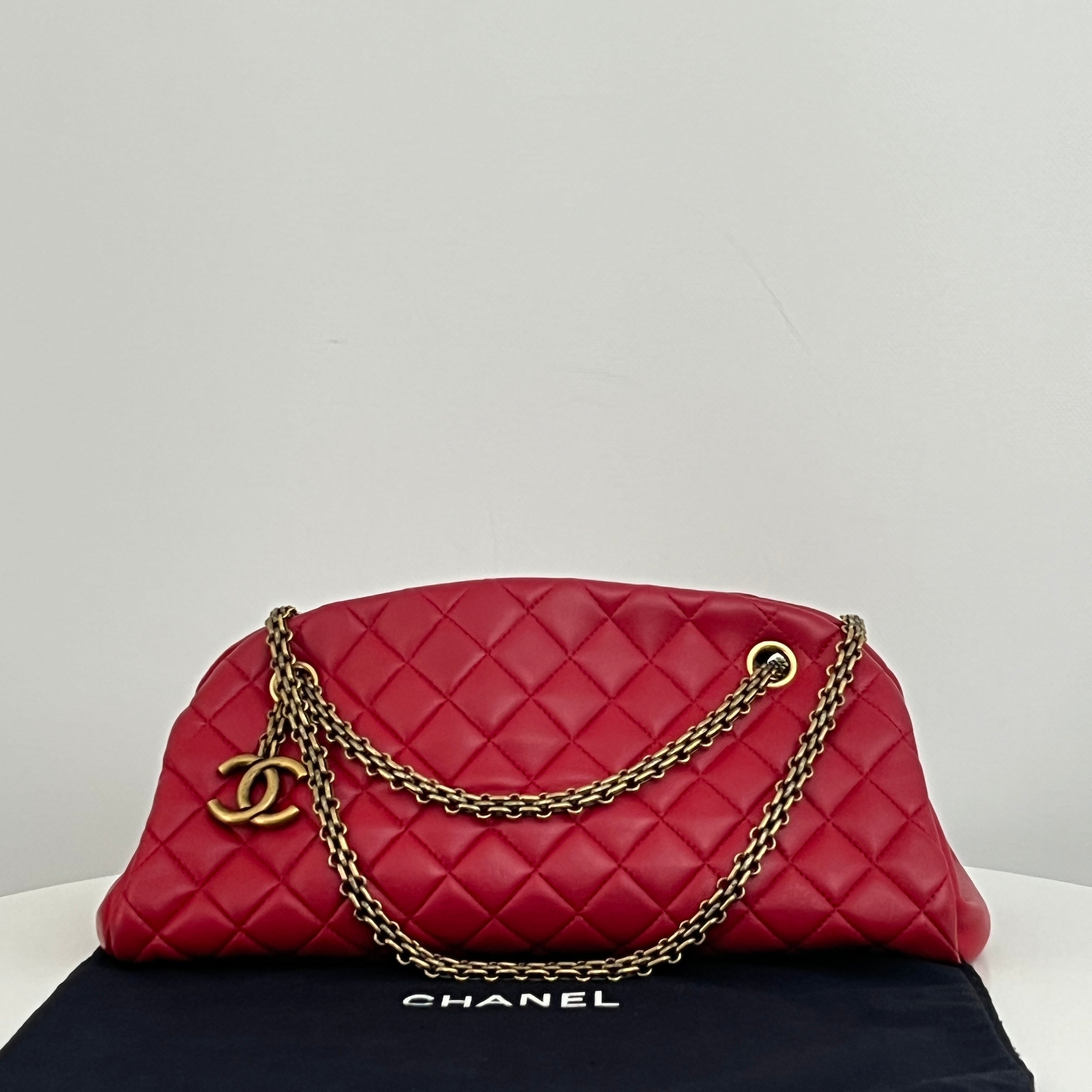 CHANEL Mademoiselle Bowling Bag in Red Lambskin