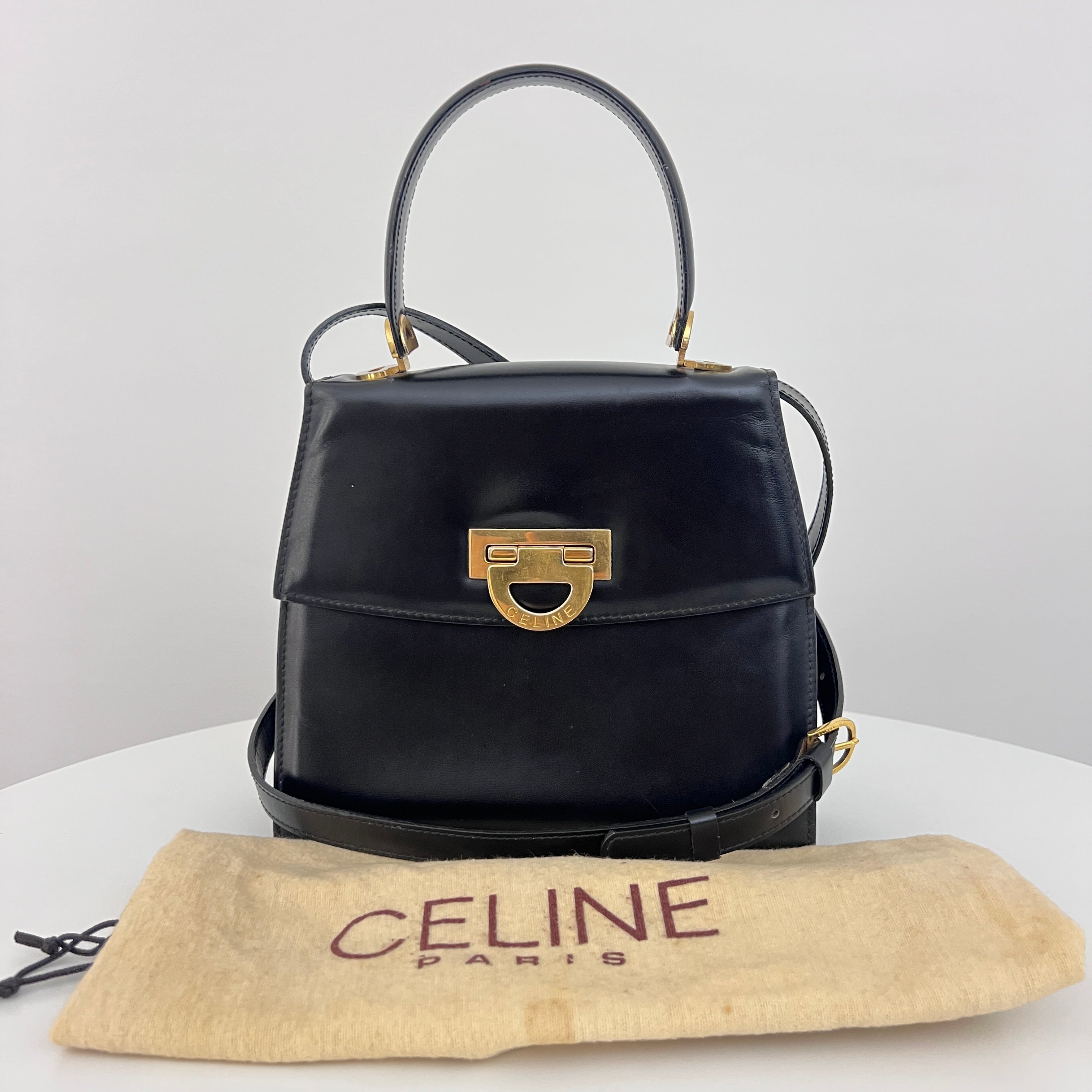 Sac à bandoulière CELINE Top Handle 2 Way cuir lisse noir