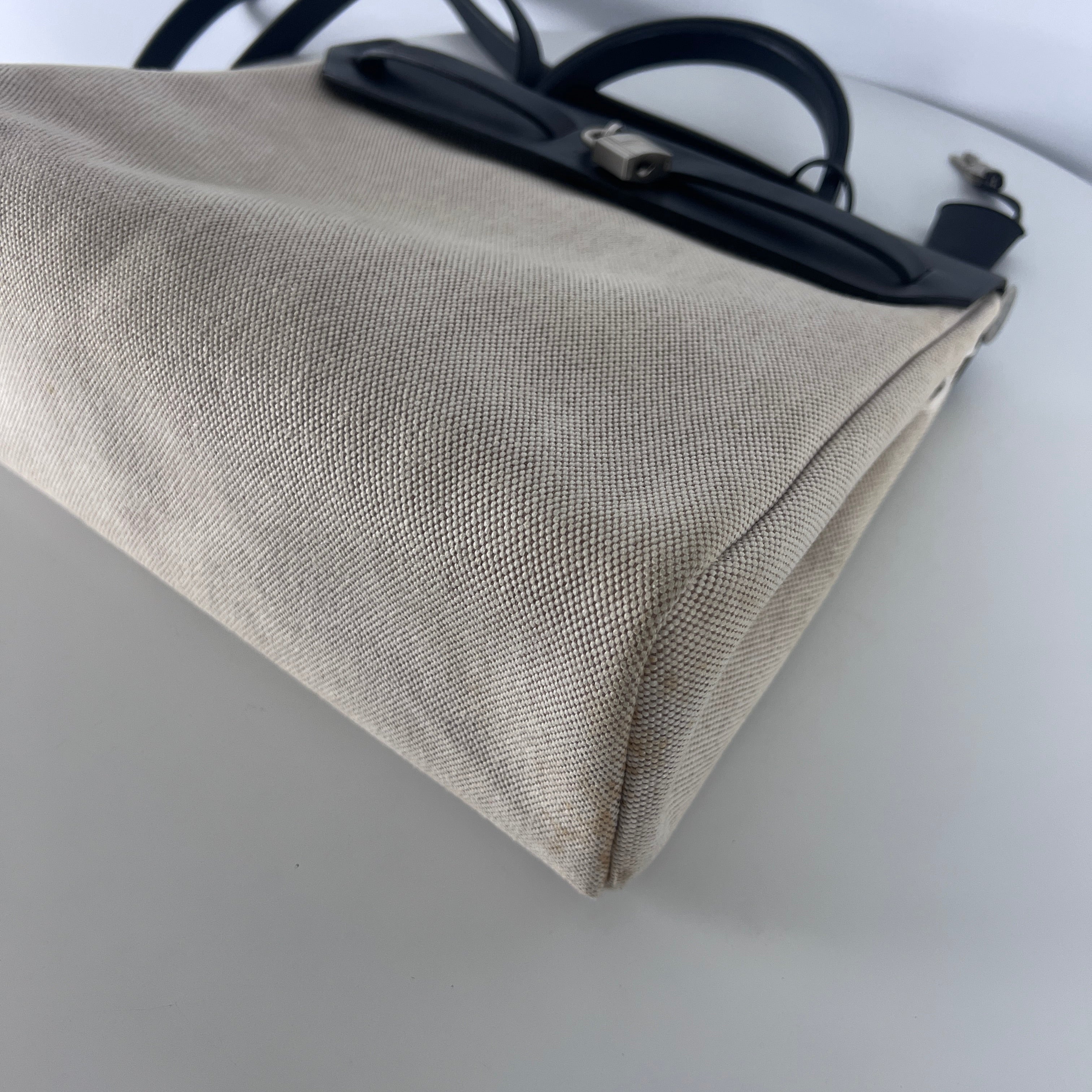 HERMÈS Herbag canvas and black leather handbag