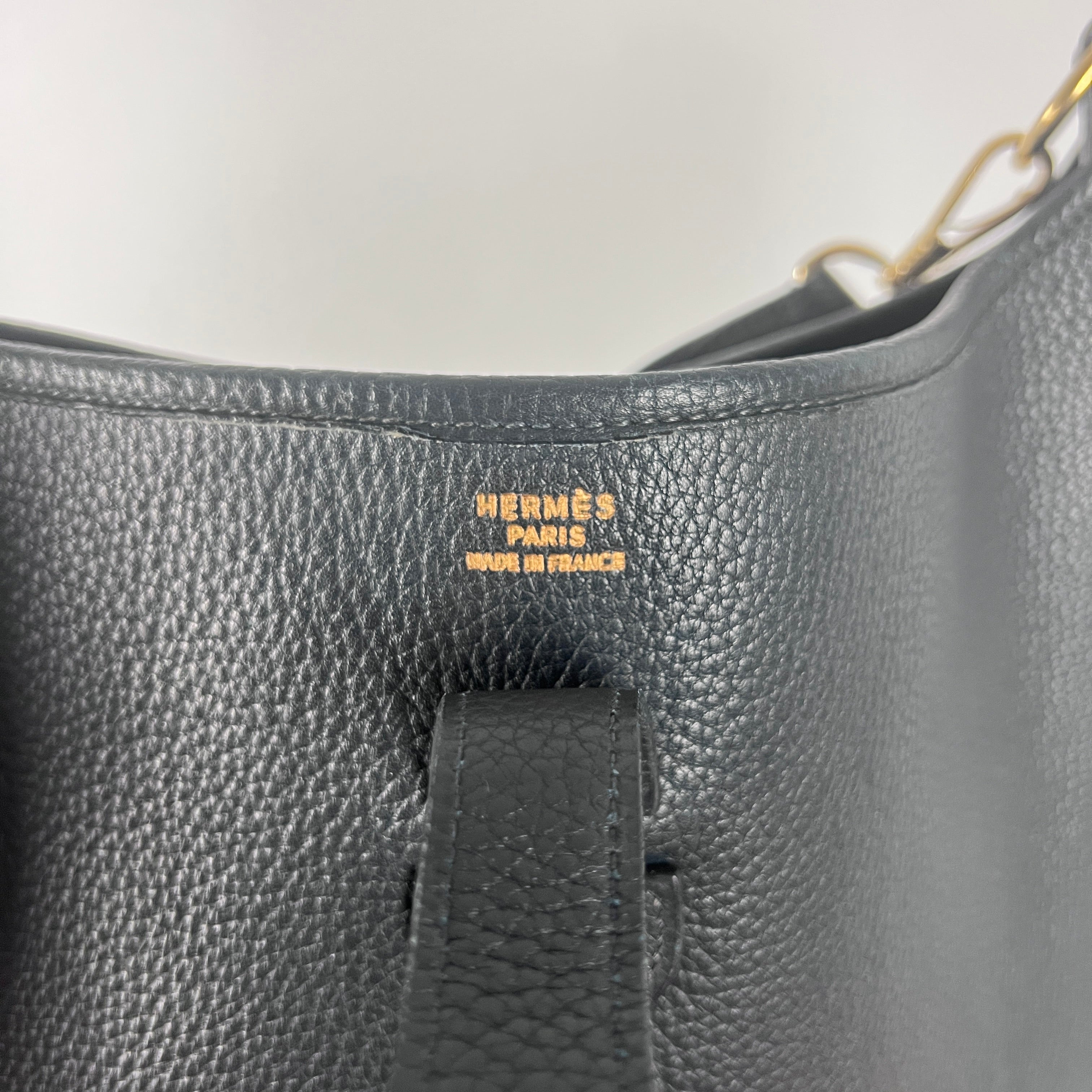 HERMÈS Evelyne midnight blue leather handbag