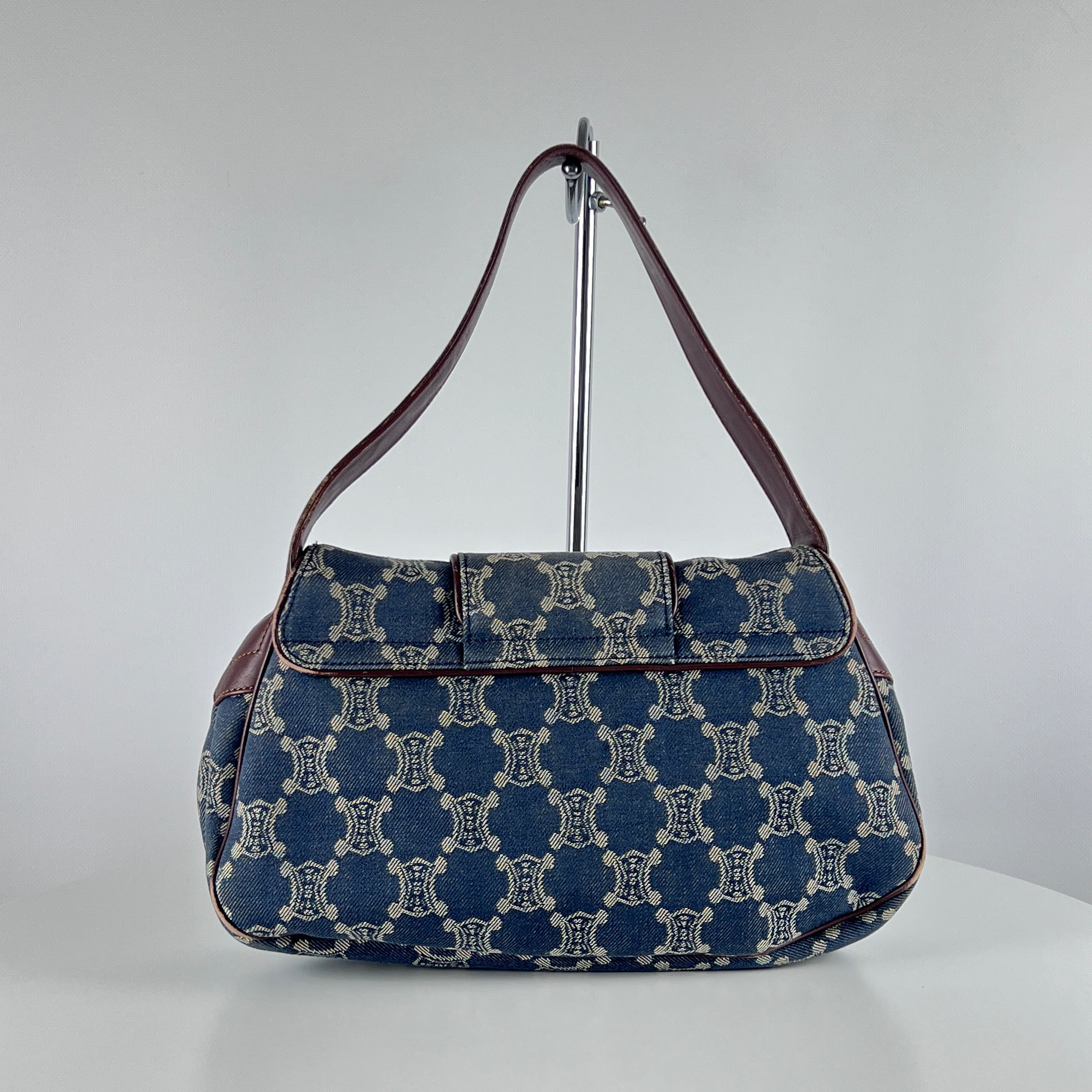 Sac à main CELINE Triomphe denim et cuir bleu