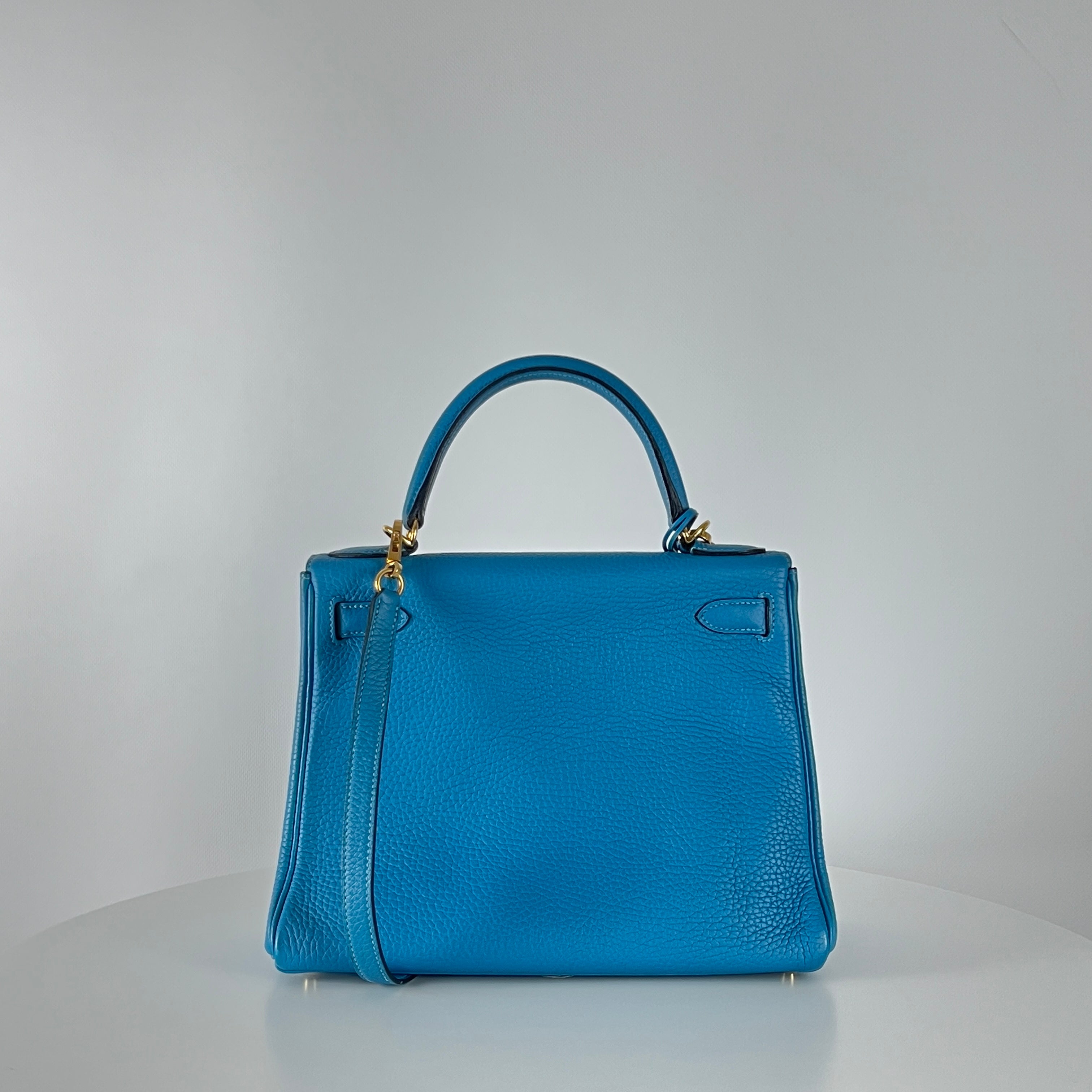 HERMÈS Kelly 28 blue leather handbag