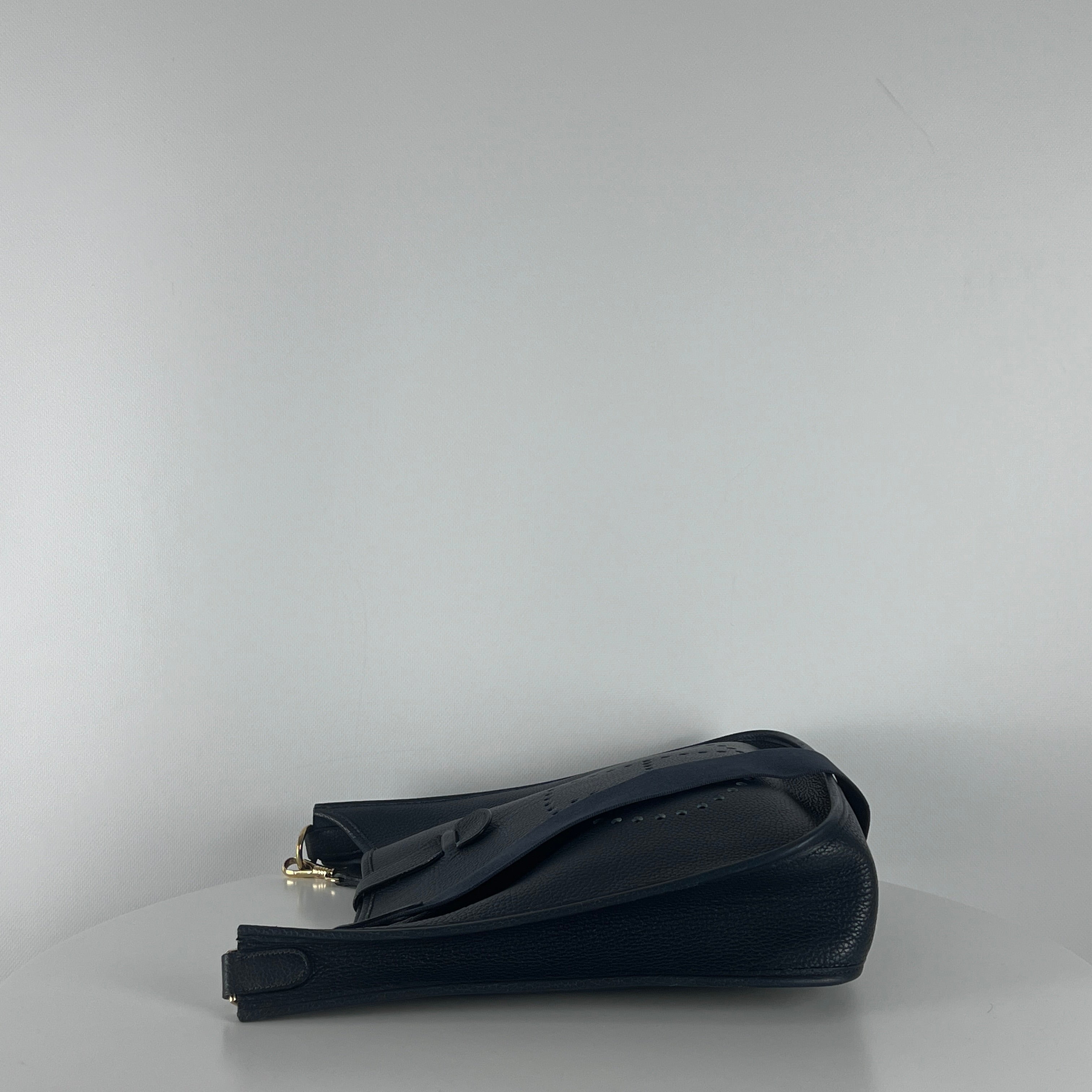 HERMÈS Evelyne midnight blue leather handbag