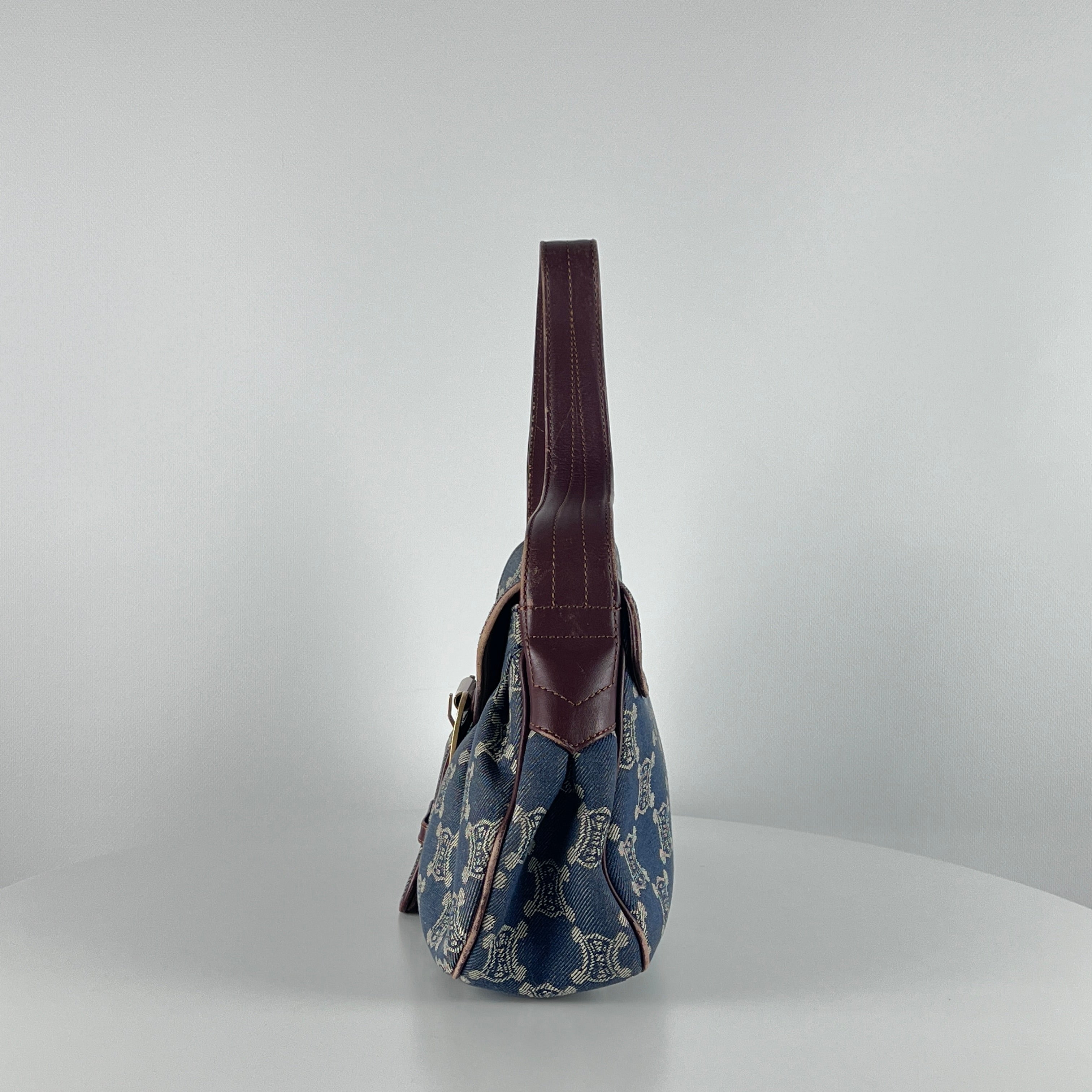 Sac à main CELINE Triomphe denim et cuir bleu