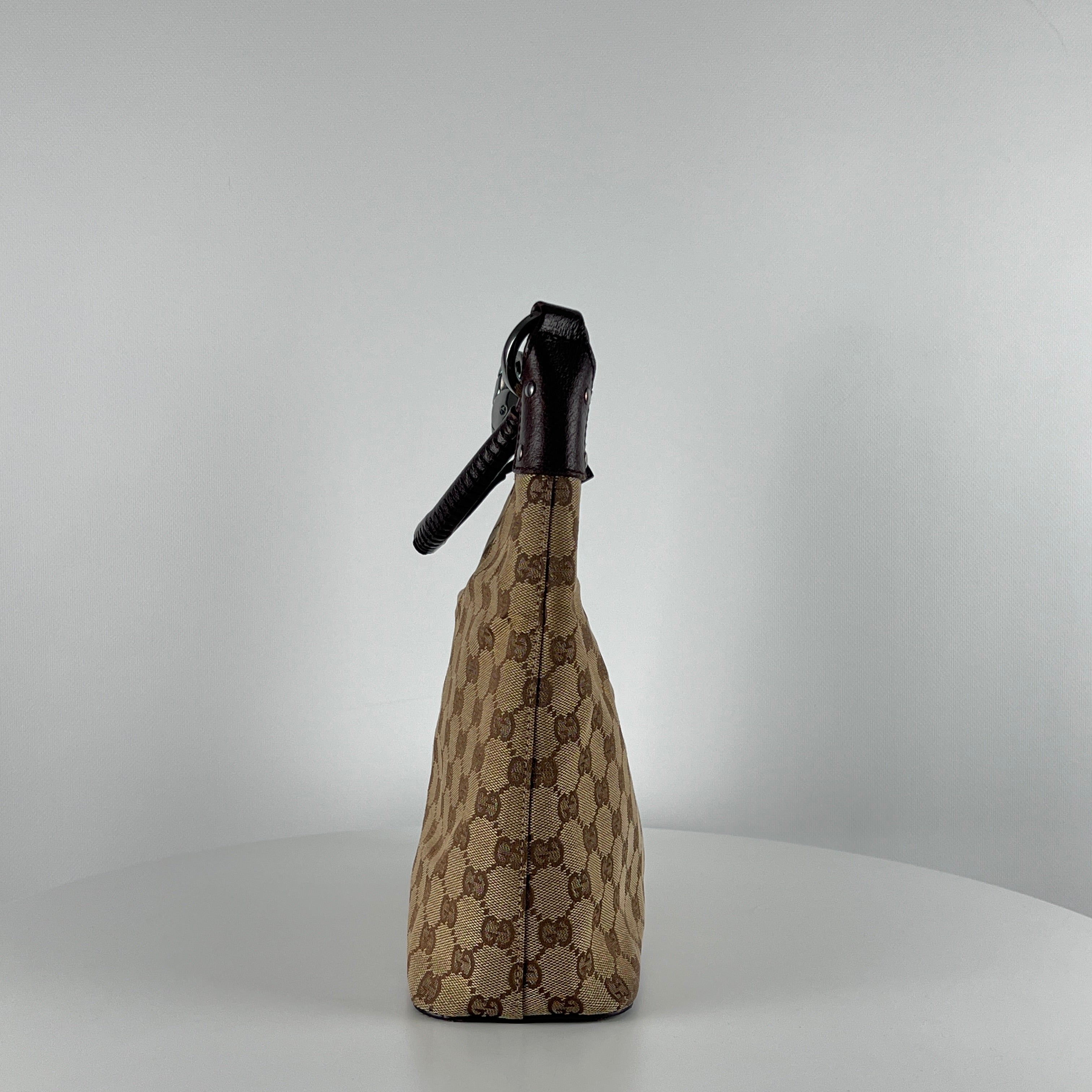 Sac à main GUCCI Hobo Bamboo toile et cuir marron