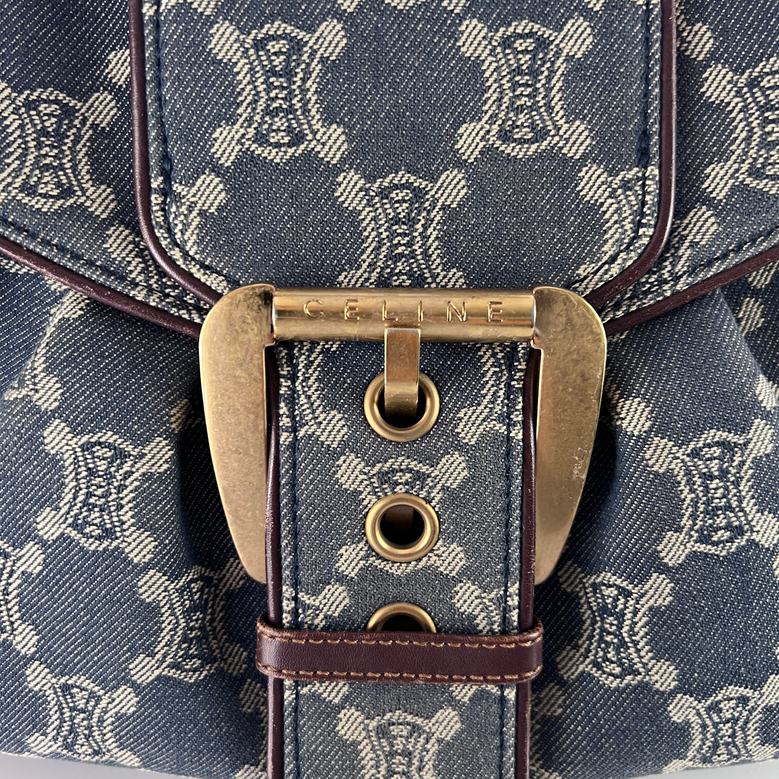 Sac à main CELINE Triomphe denim et cuir bleu