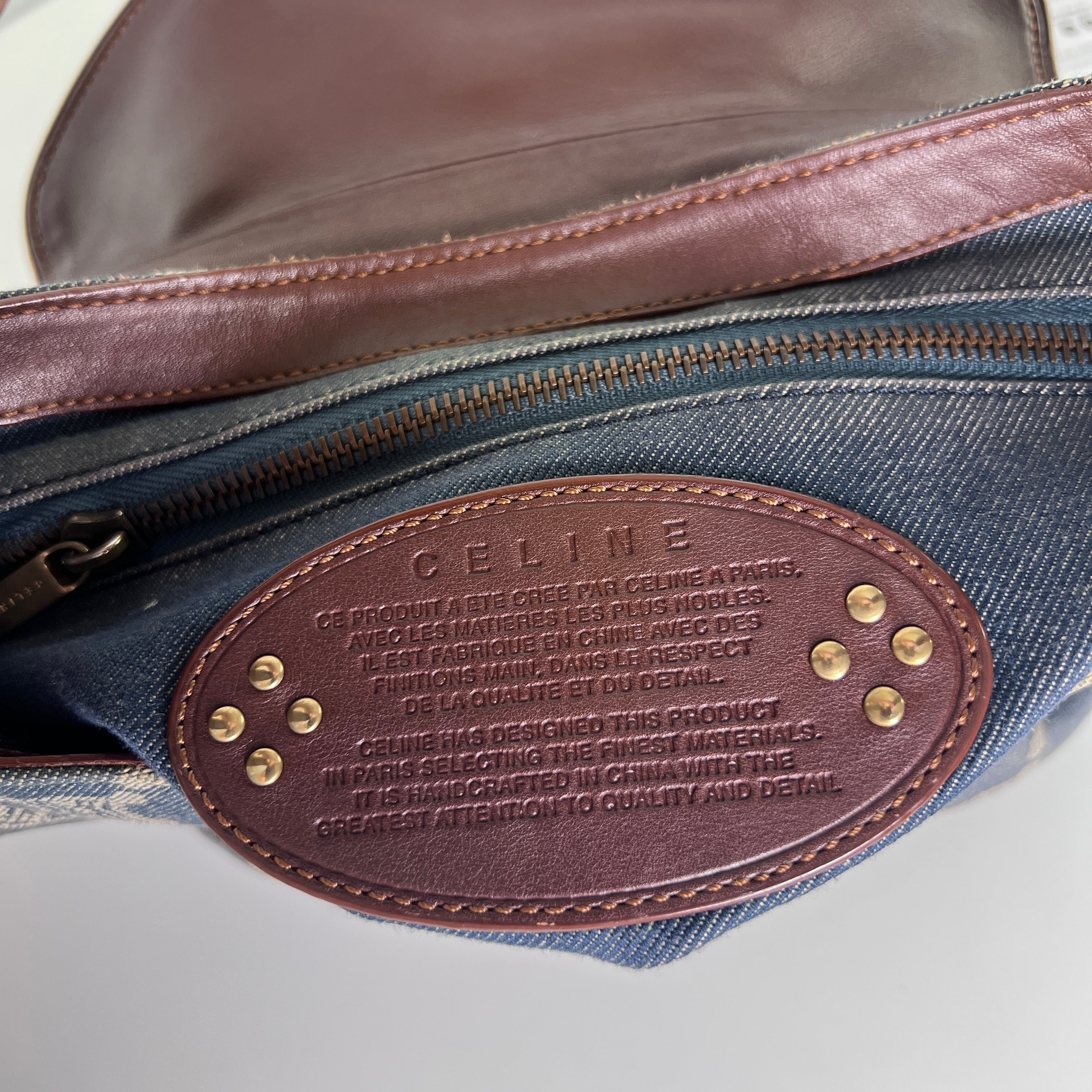 Sac à main CELINE Triomphe denim et cuir bleu
