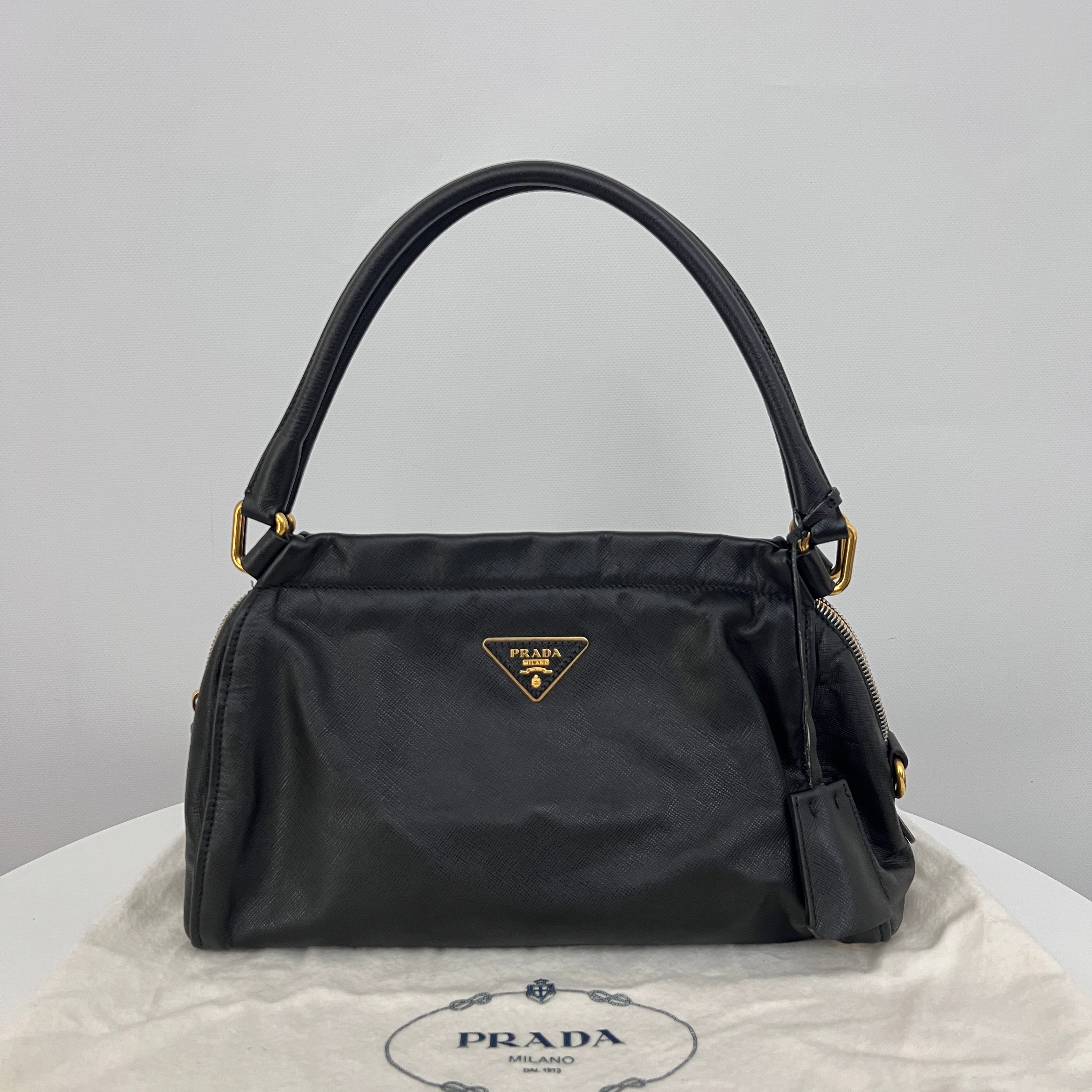 Sac à bandoulière PRADA Hobo cuir Saffiano noir