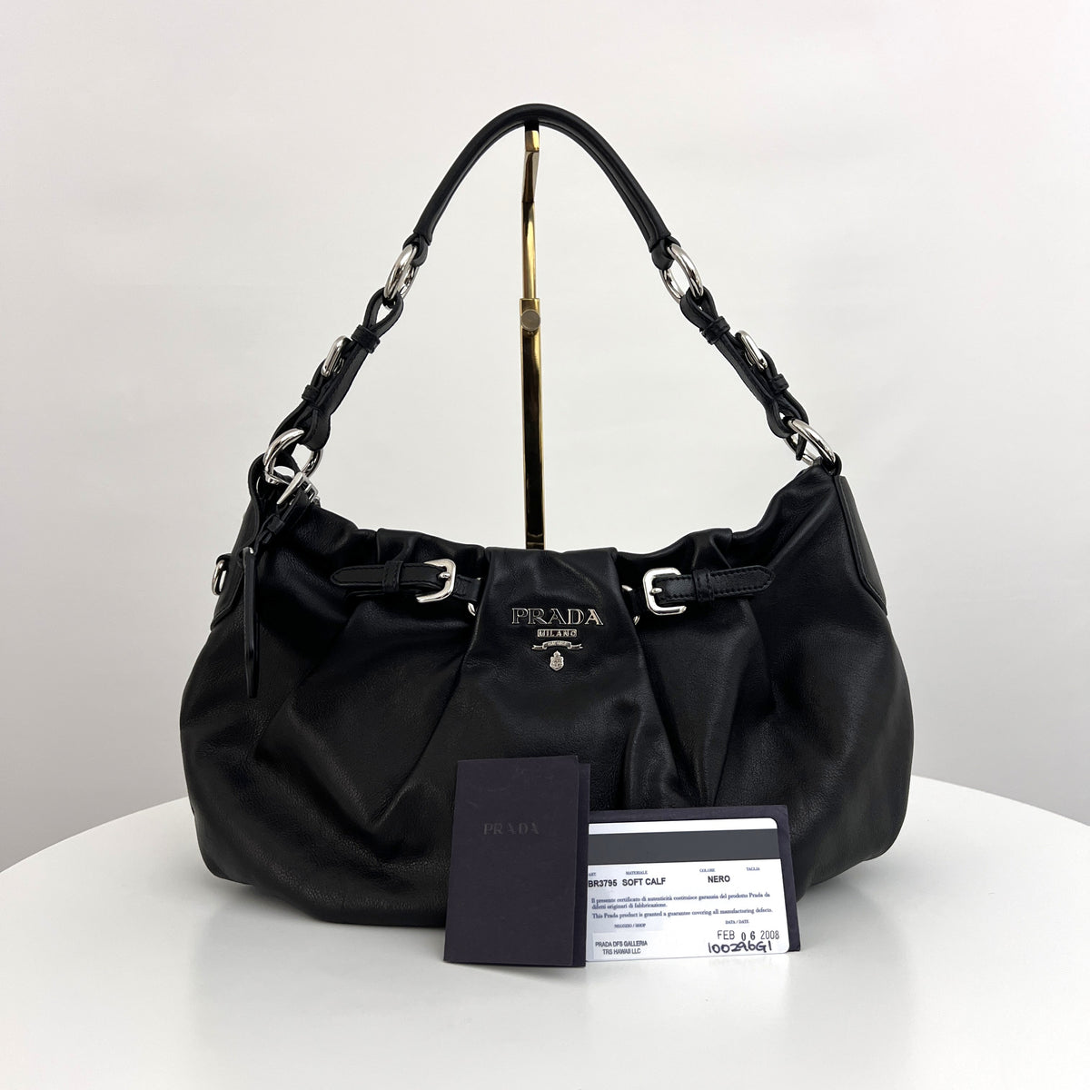 Sac PRADA Hobo Buckle cuir lisse noir