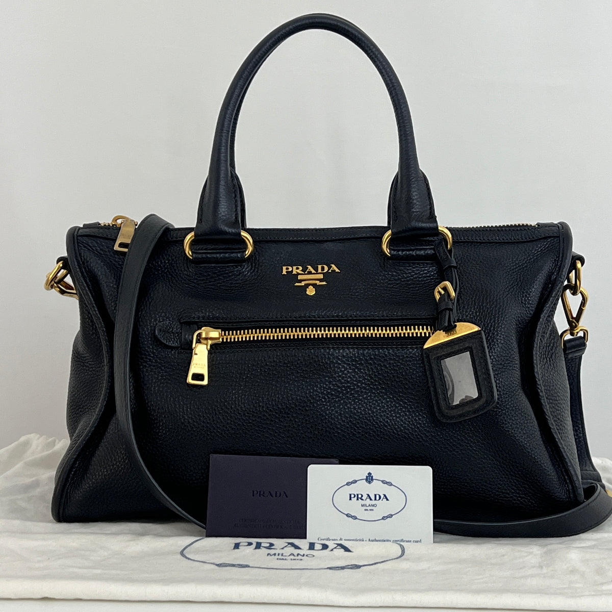 Sac PRADA Vitello Daino cuir grainé noir