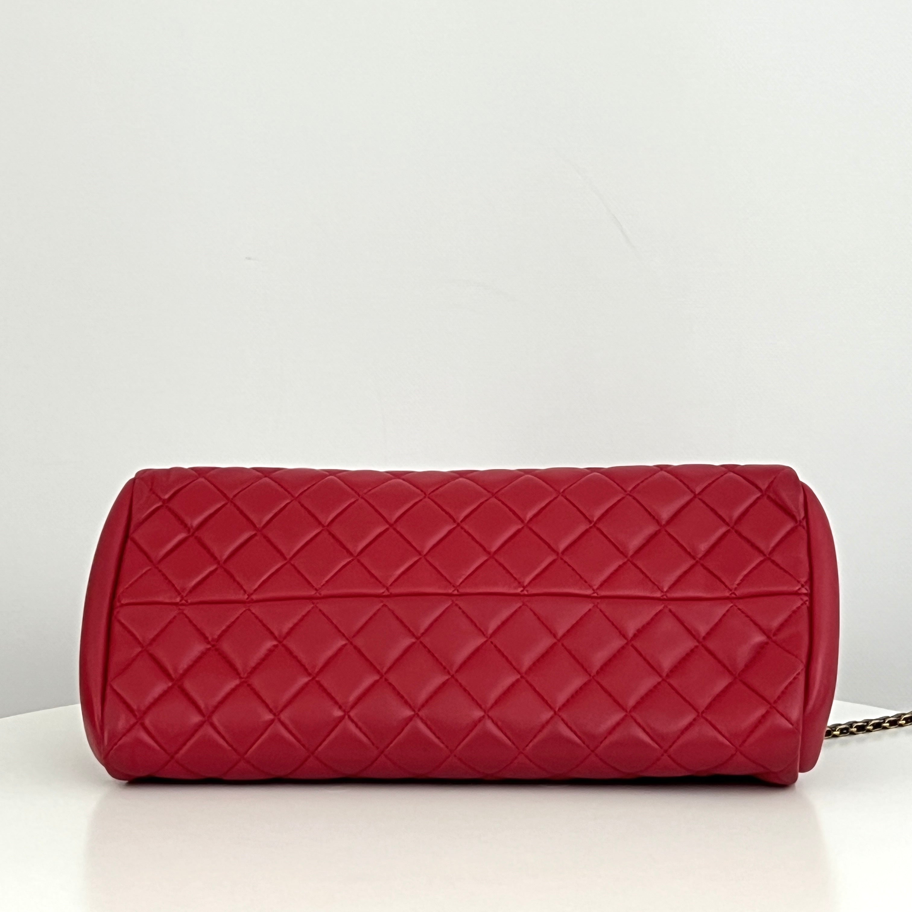 CHANEL Mademoiselle Bowling Bag in Red Lambskin