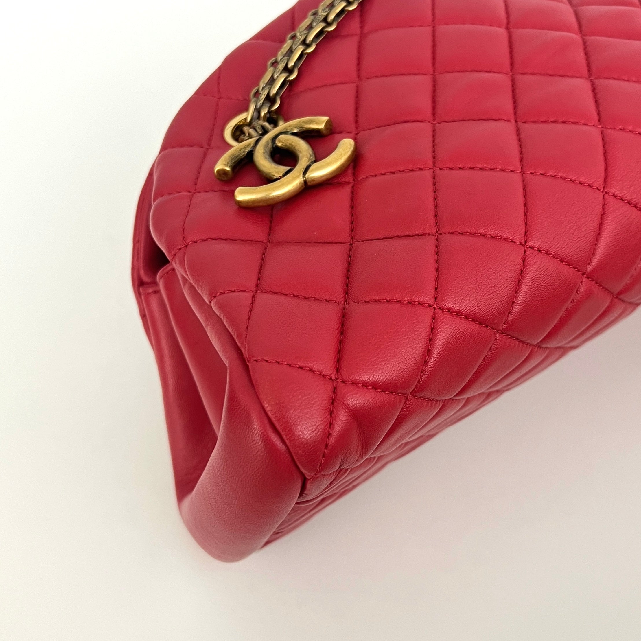 CHANEL Mademoiselle Bowling Bag in Red Lambskin