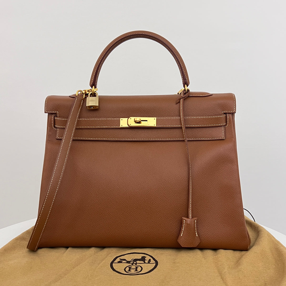 Sac à bandoulière HERMÈS Kelly 35 cuir courchevel retourné marron