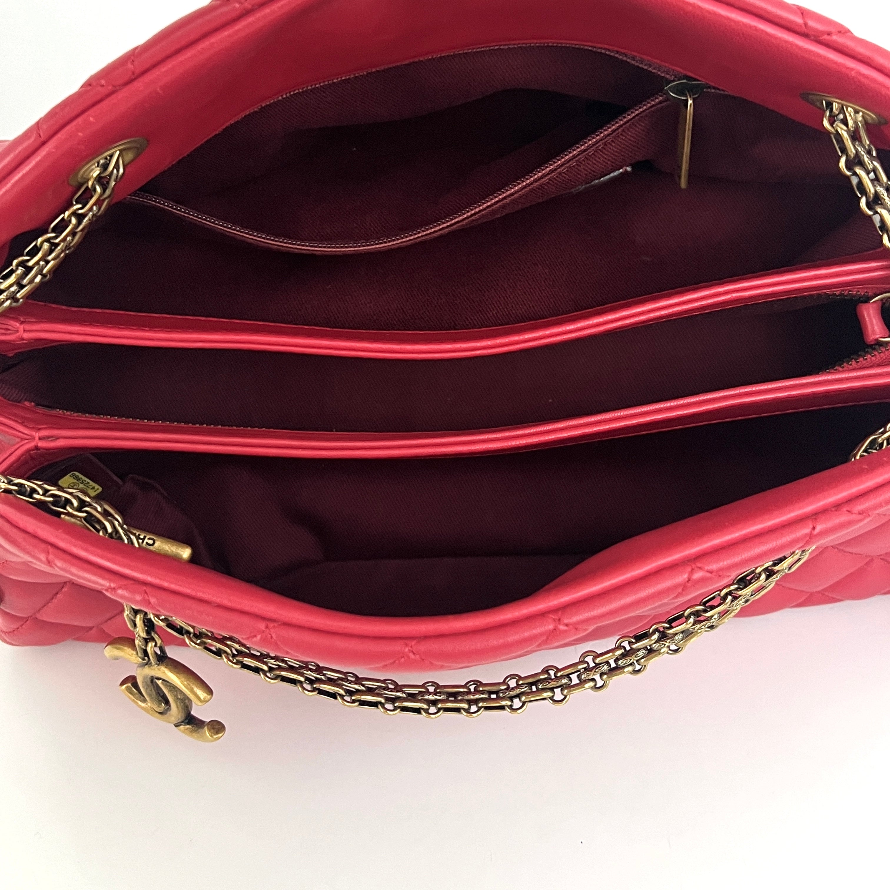 CHANEL Mademoiselle Bowling Bag in Red Lambskin