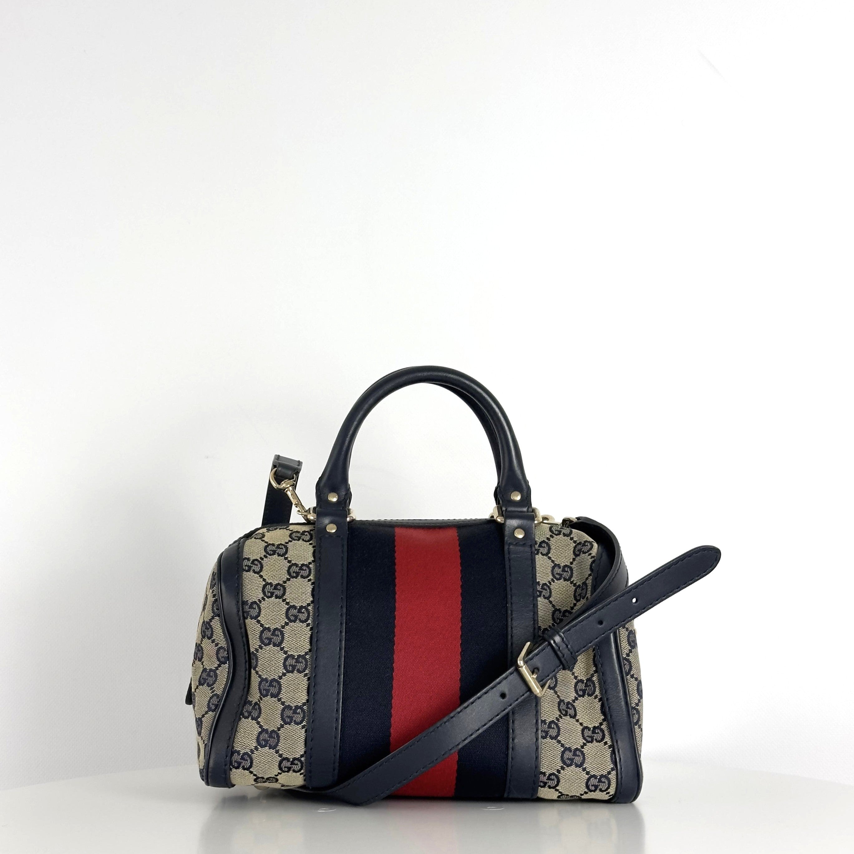 Sac à main GUCCI Boston Small toile et cuir bleu nuit