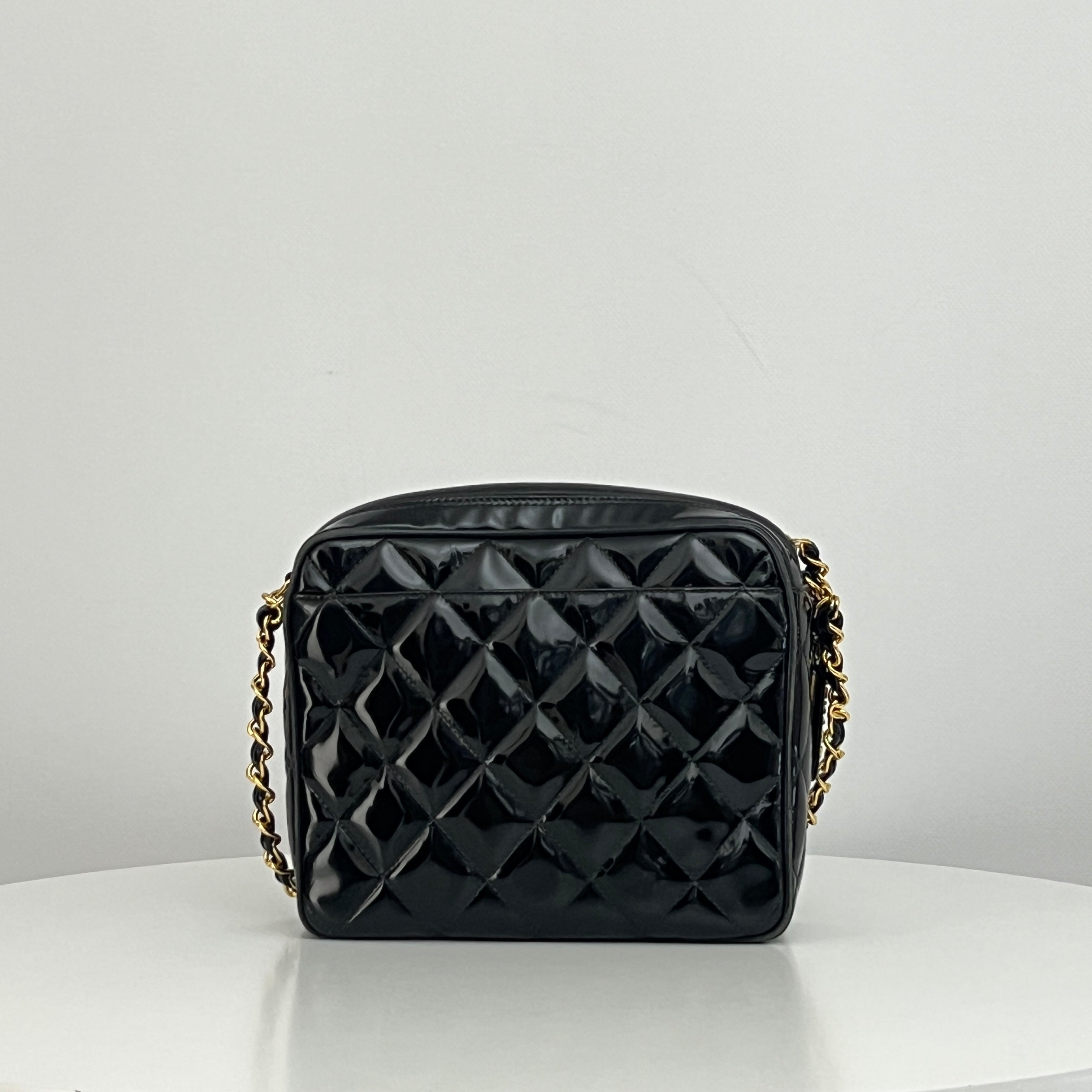 CHANEL Camera Shoulder Bag black patent leather