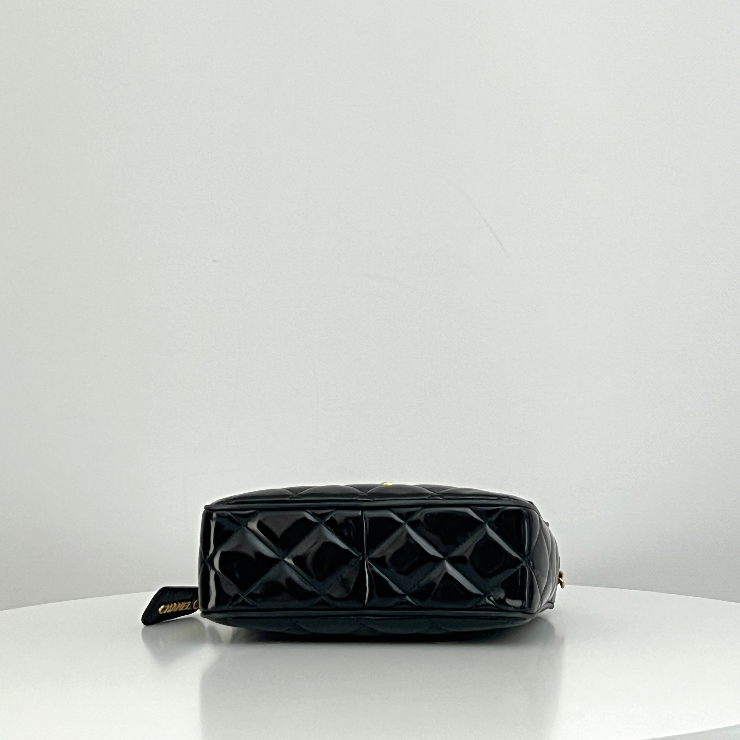 CHANEL Camera Shoulder Bag black patent leather