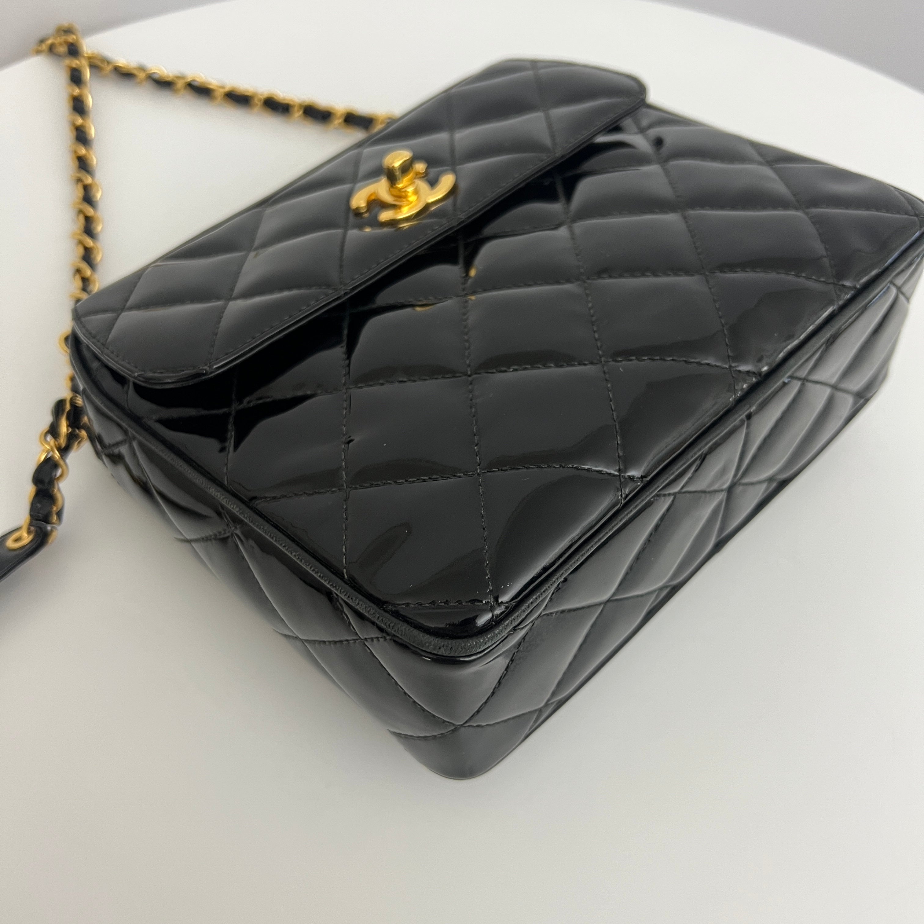 CHANEL Camera Shoulder Bag black patent leather