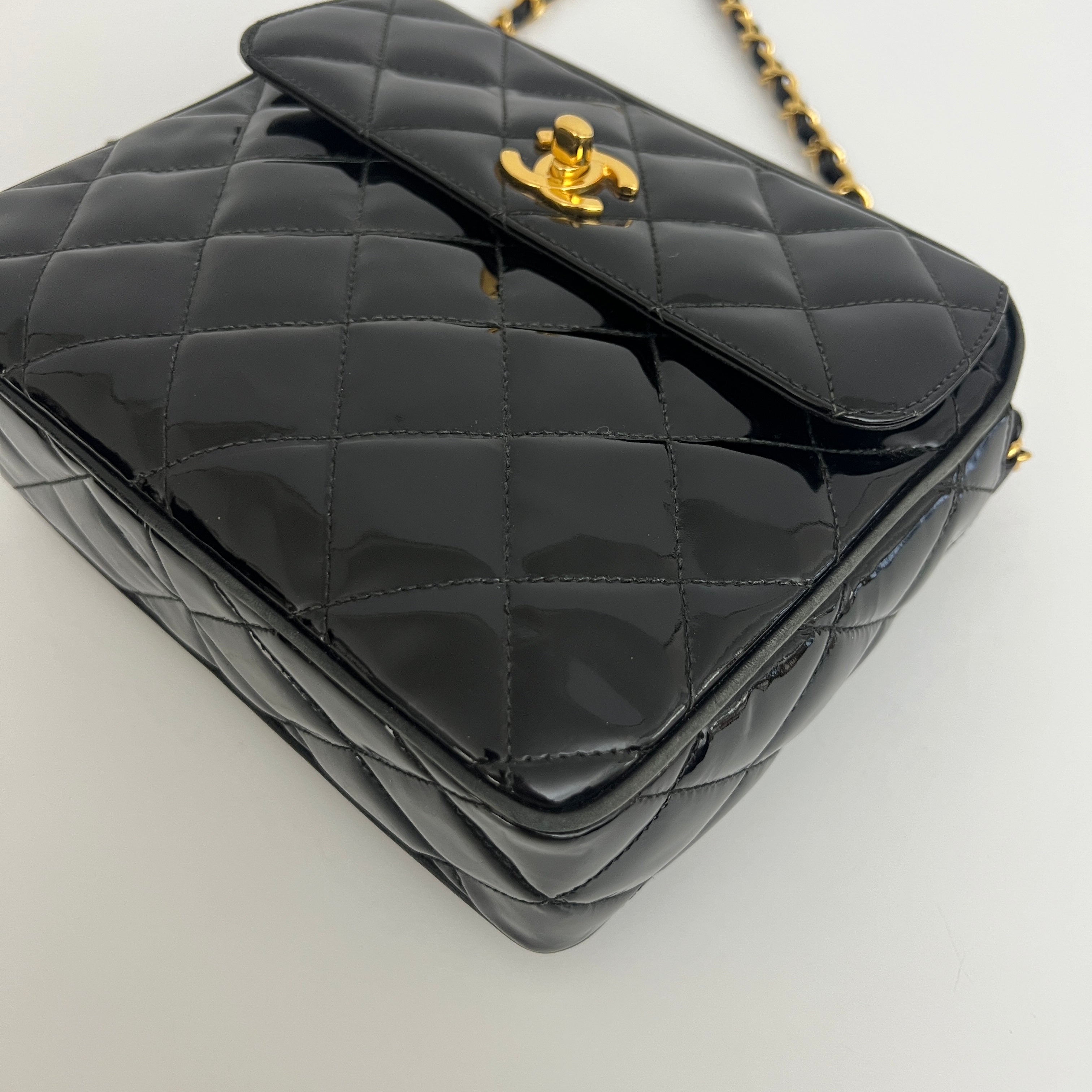 CHANEL Camera Shoulder Bag black patent leather