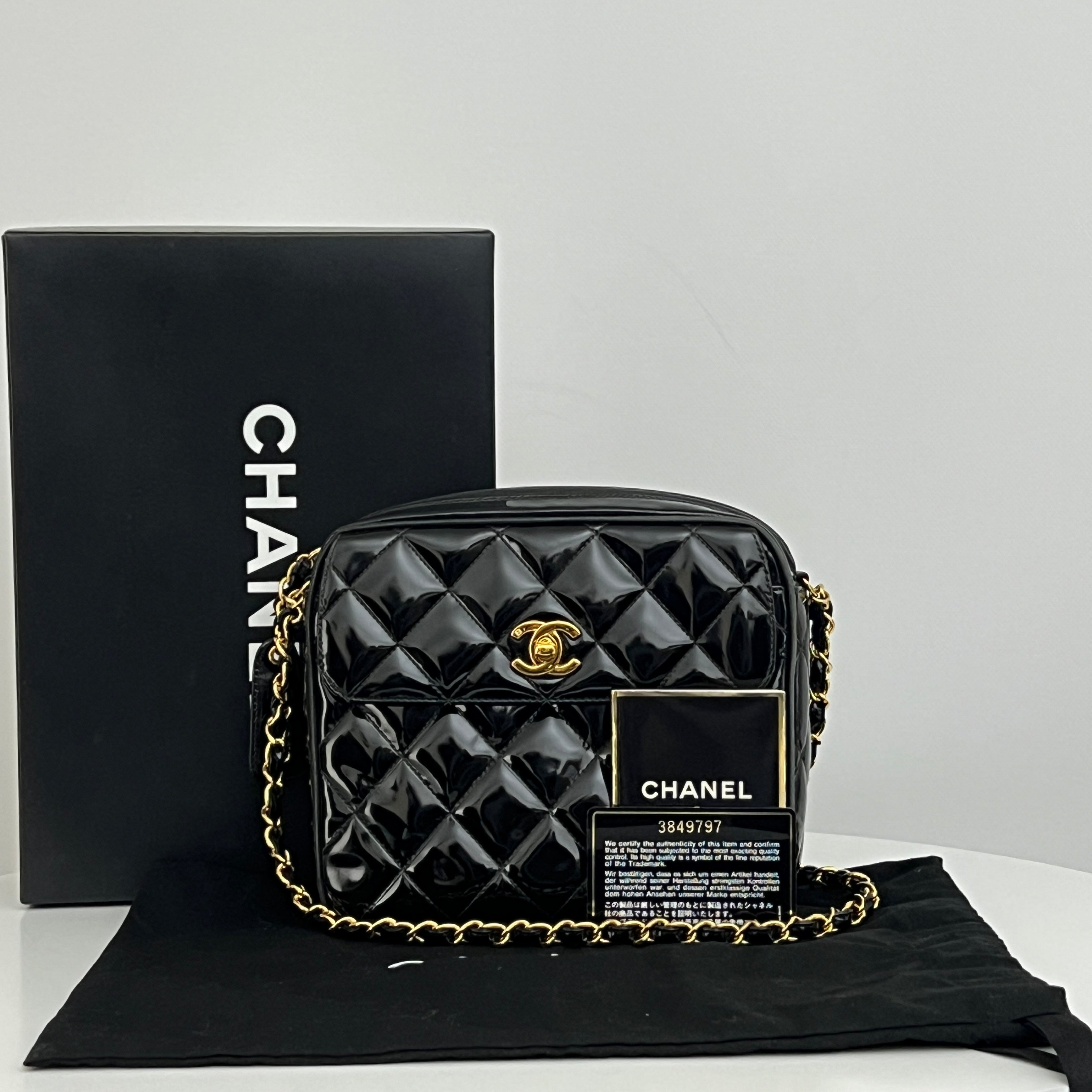 CHANEL Camera Shoulder Bag black patent leather