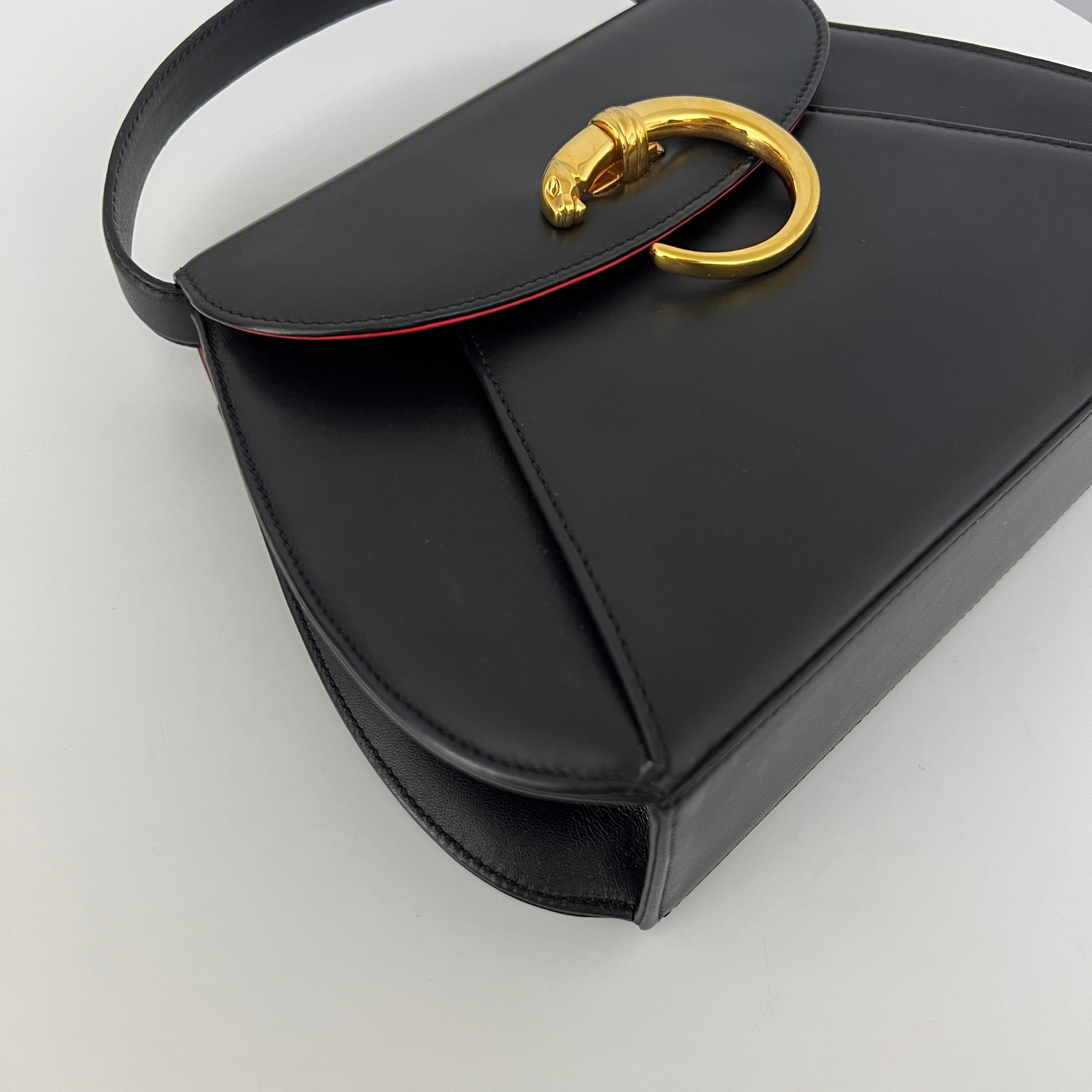 CARTIER Panthère C Small smooth black leather bag