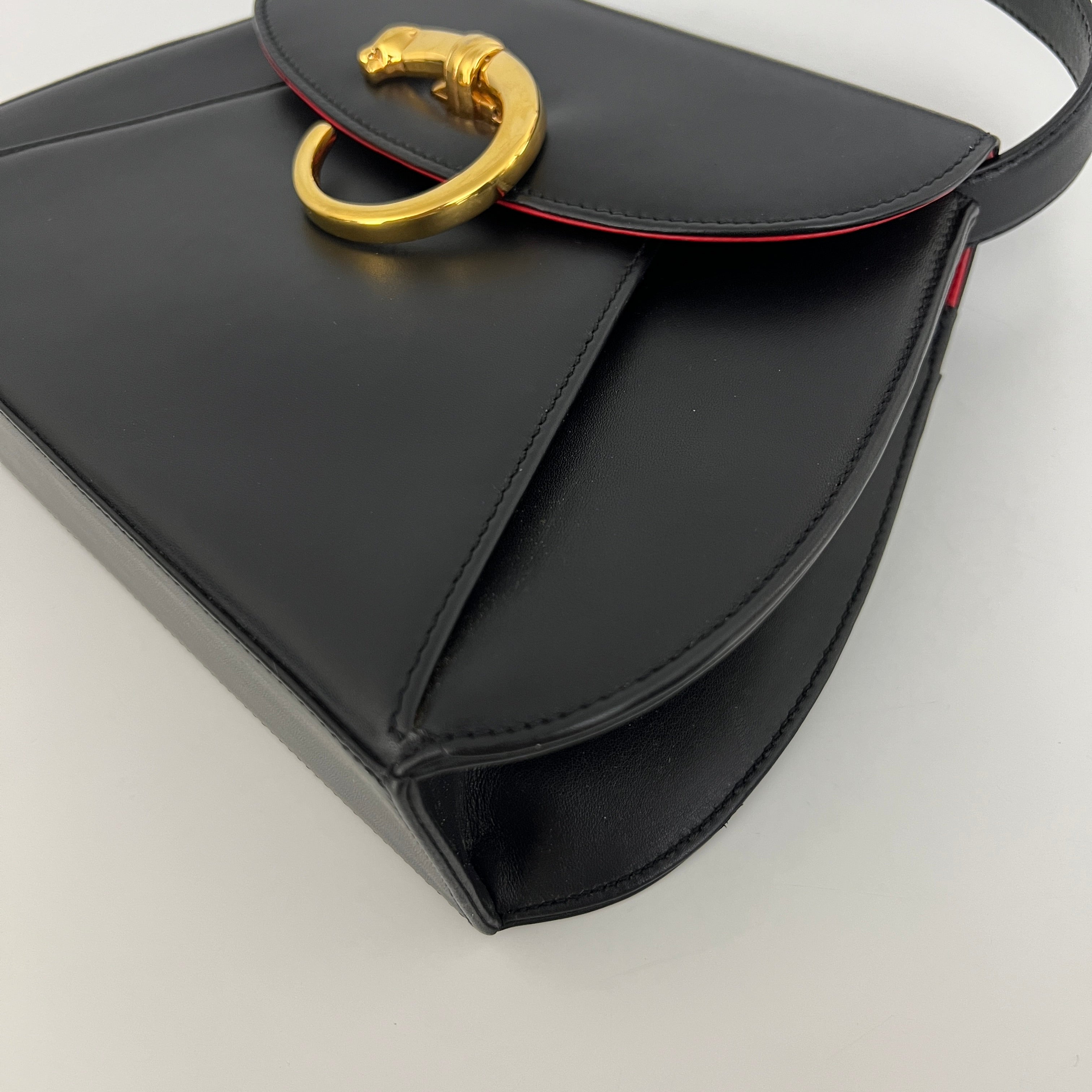 CARTIER Panthère C Small smooth black leather bag