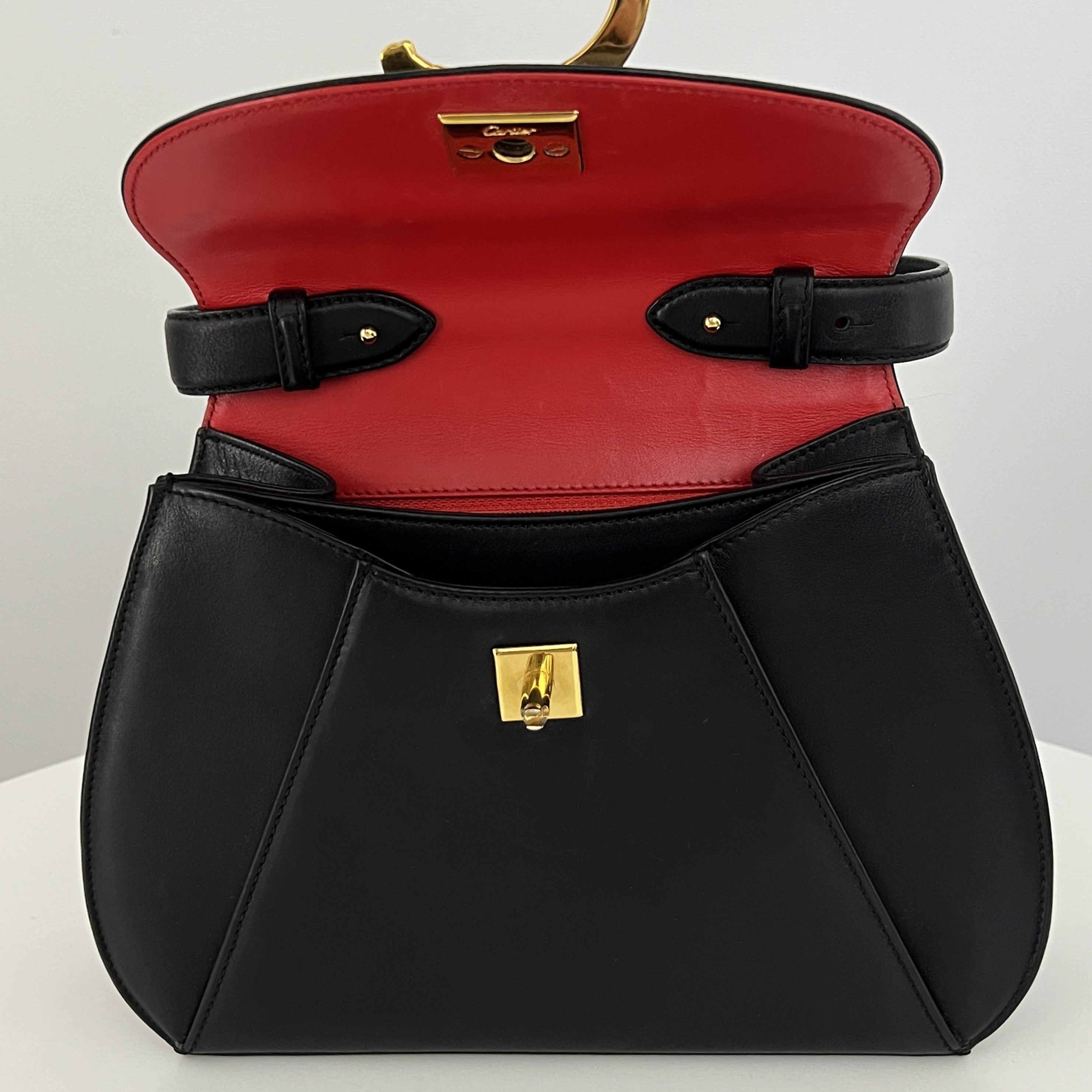CARTIER Panthère C Small smooth black leather bag