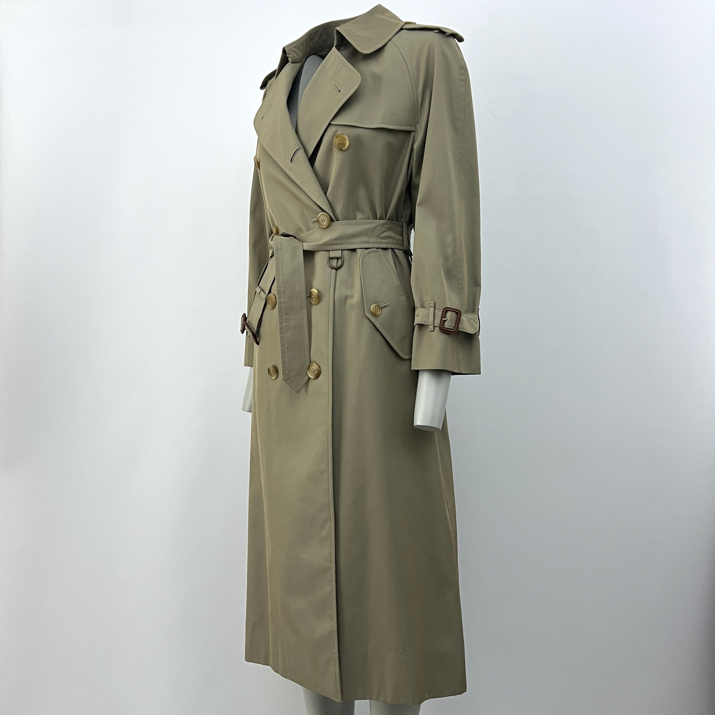 BURBERRY trench coat, size S, khaki cotton