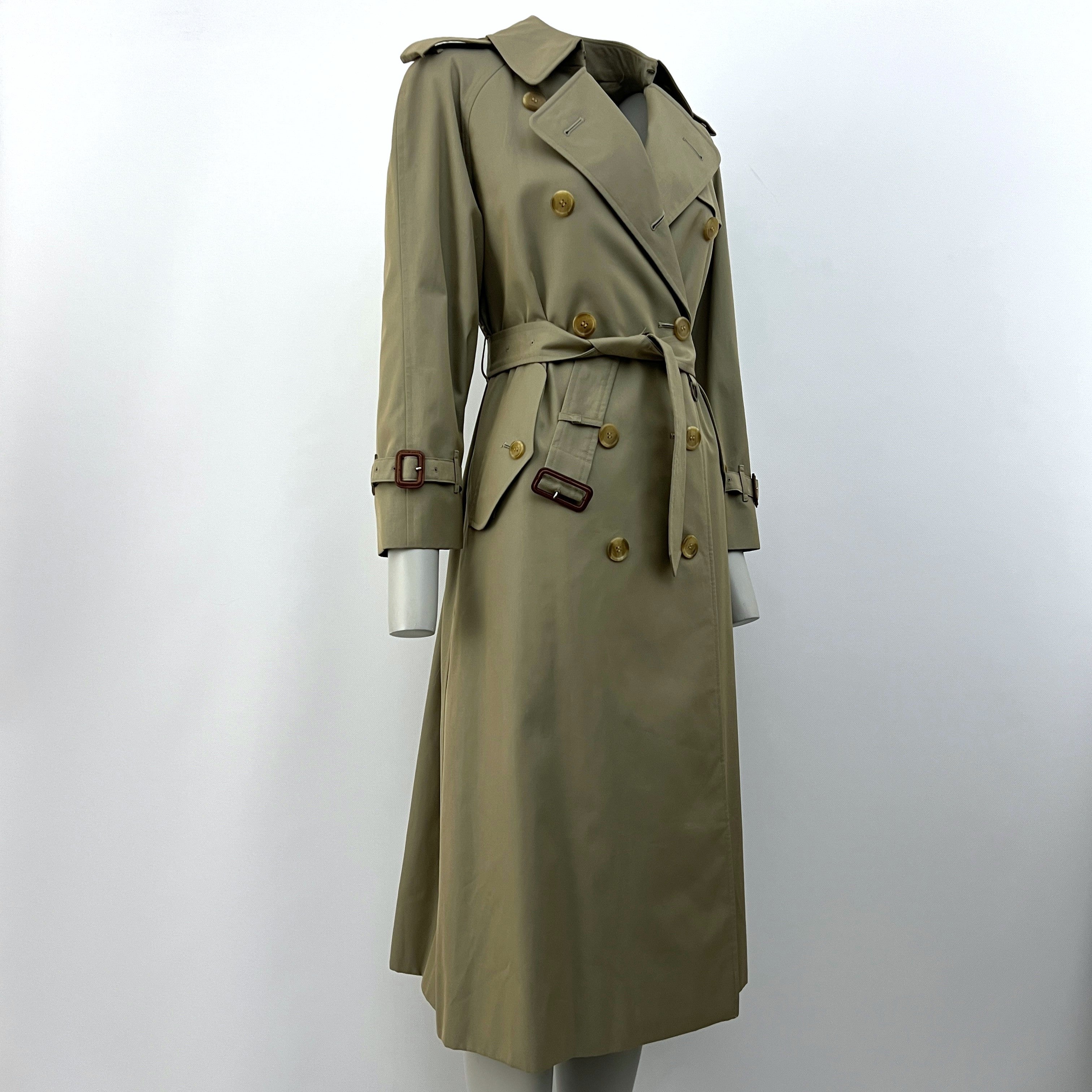 BURBERRY trench coat, size S, khaki cotton