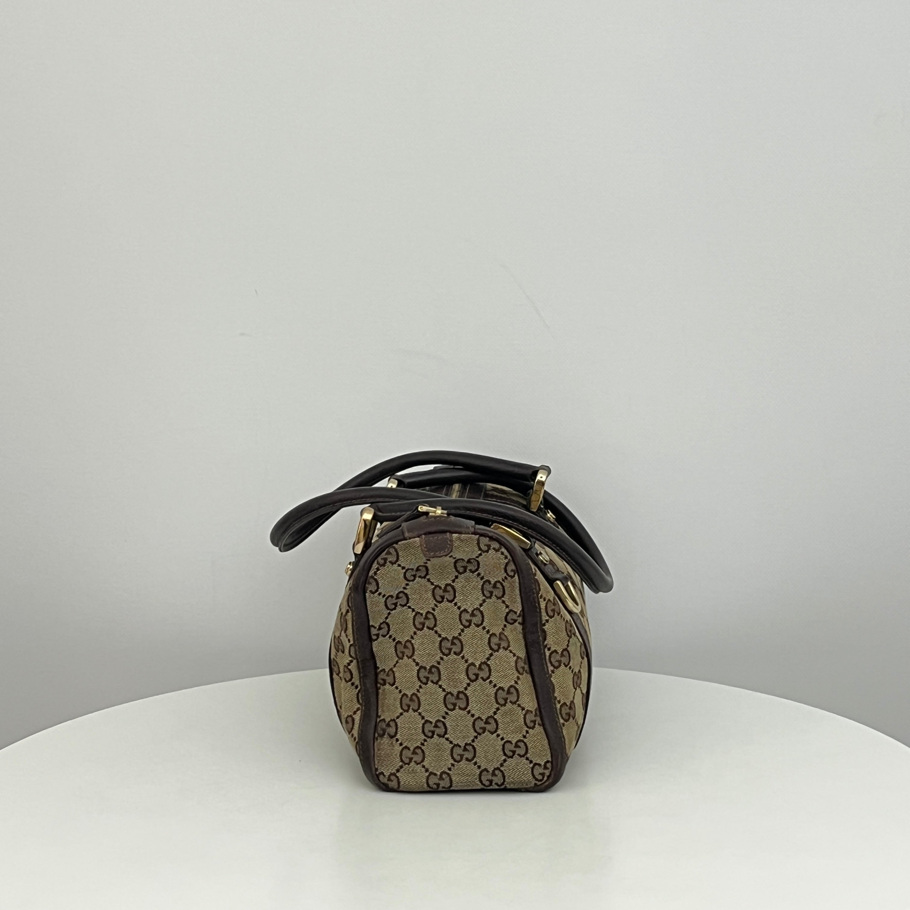 GUCCI Mini Abbey Boston bag in brown canvas and leather