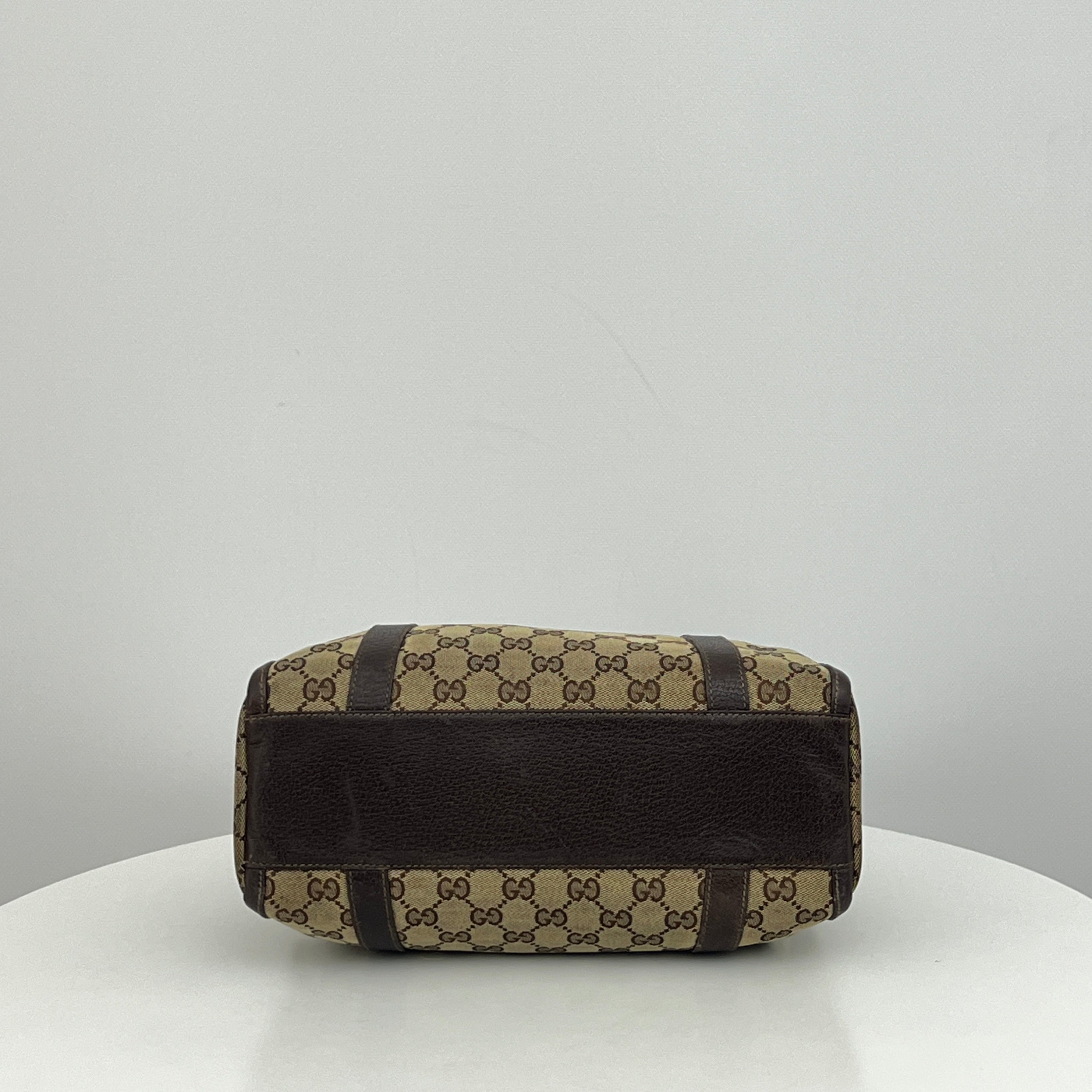 GUCCI Mini Abbey Boston bag in brown canvas and leather