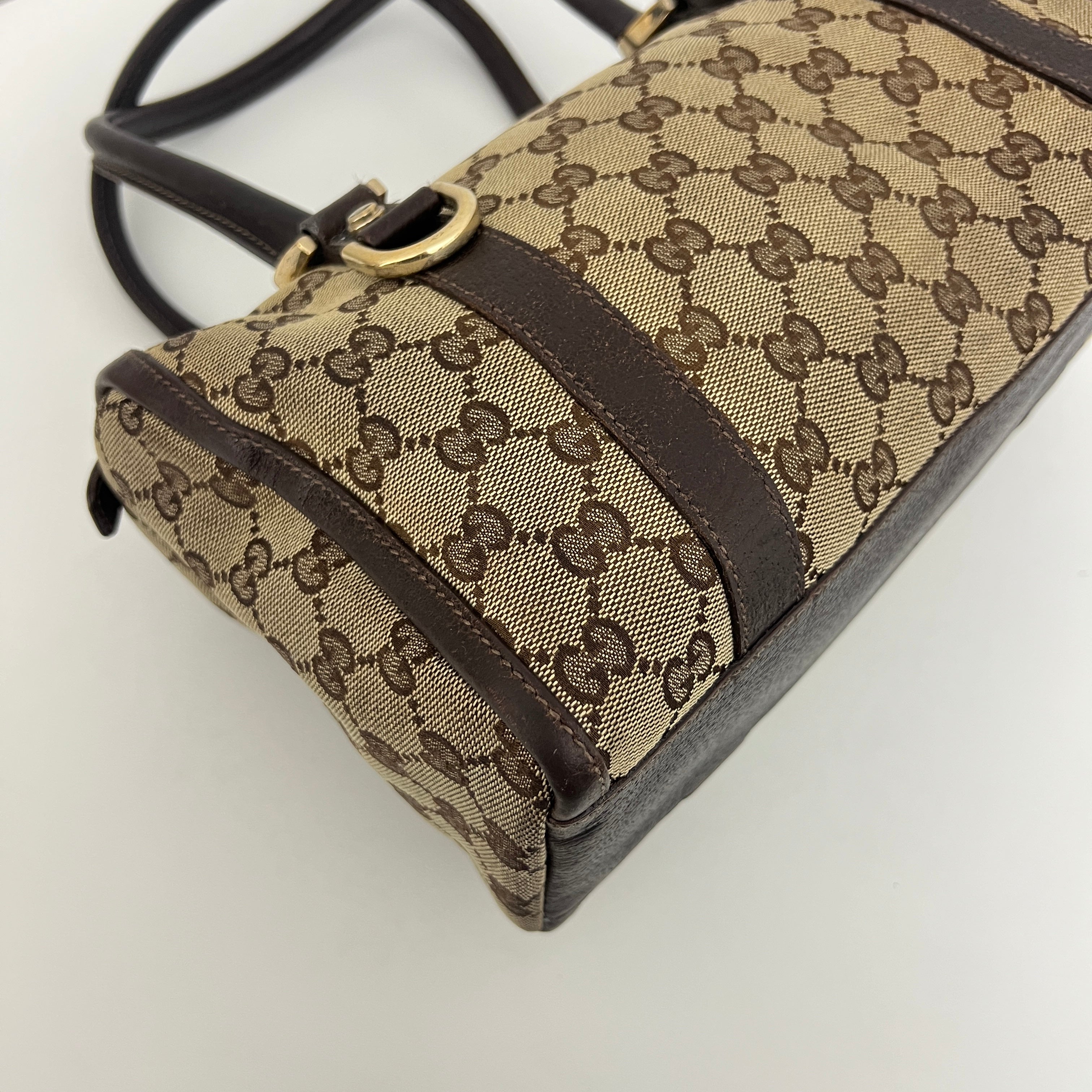 GUCCI Mini Abbey Boston bag in brown canvas and leather